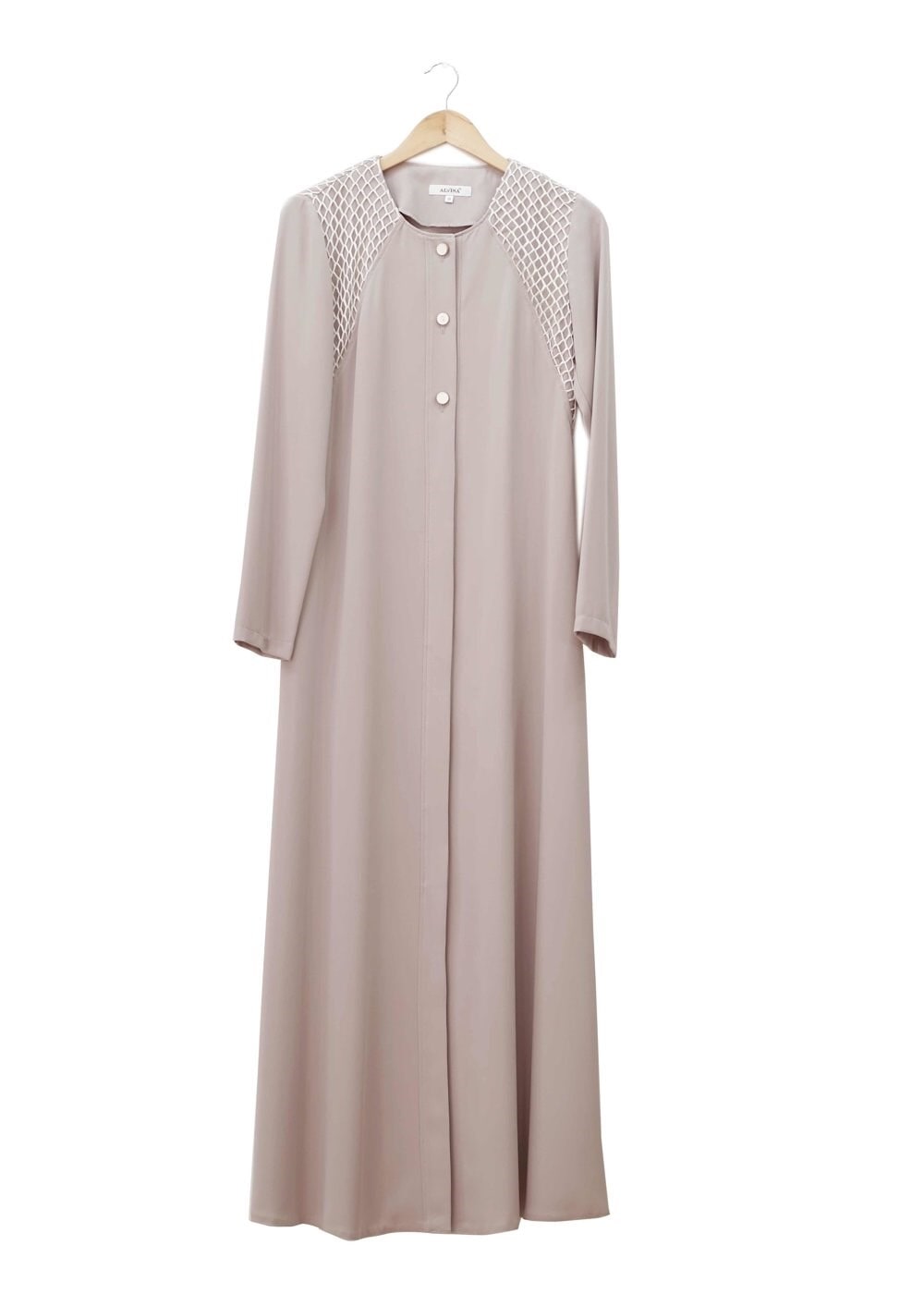 Tesettür giyim BEJ FİLE DETAYLI DÜĞMELİ FERACE 8173