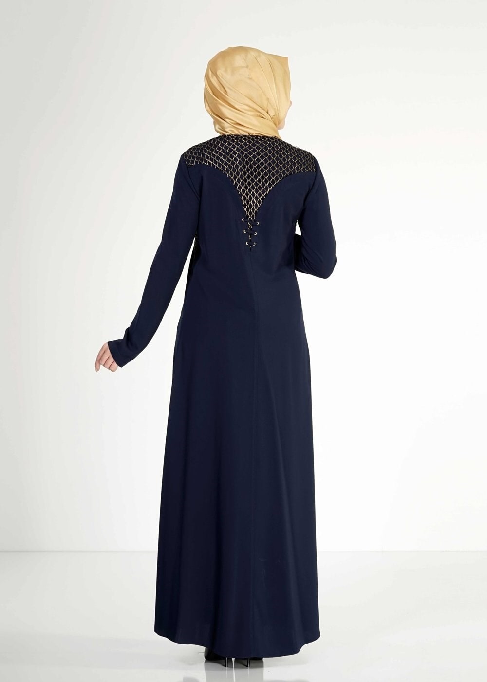 Tesettür giyim LACİVERT FİLE DETAYLI DÜĞMELİ FERACE 8173