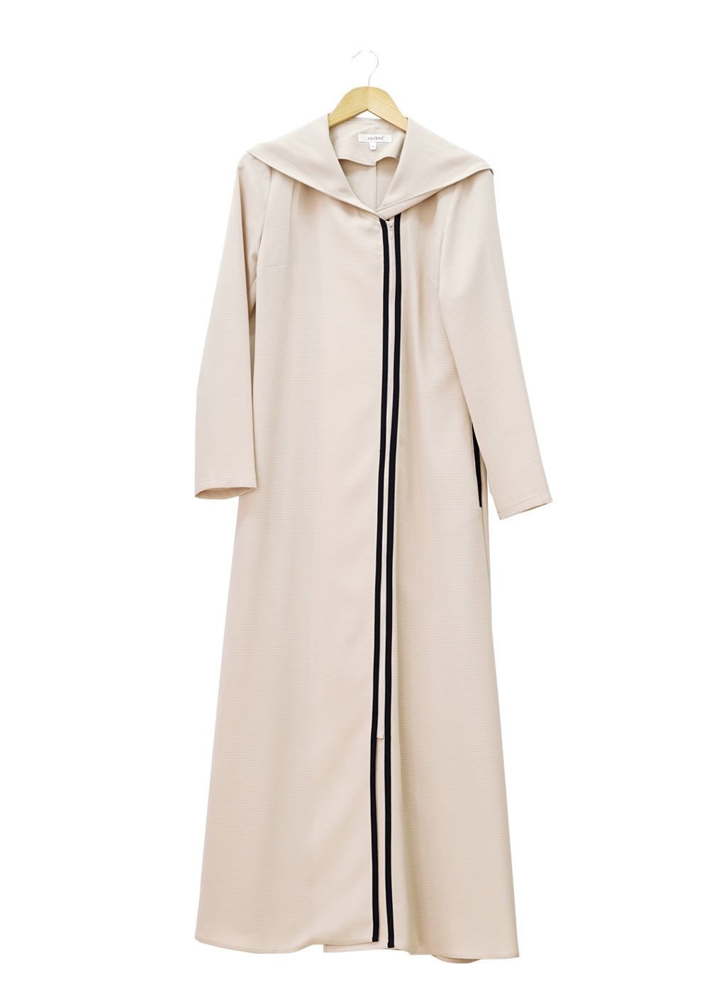 Tesettür giyim BEJ KAPÜŞONLU FERMUARLI FERACE 8174