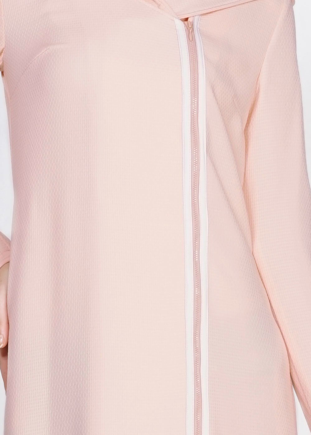 Tesettür giyim PUDRA KAPÜŞONLU FERMUARLI FERACE 8174