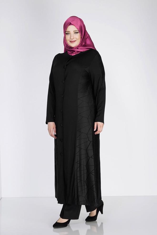 Hijab clothing BLACK 8182 Venezia Tesettür Ferace - ALVİNA