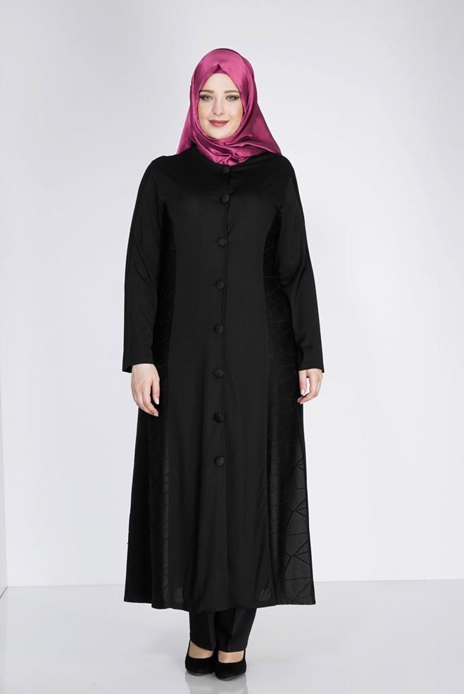 Hijab clothing BLACK 8182 Venezia Tesettür Ferace - ALVİNA
