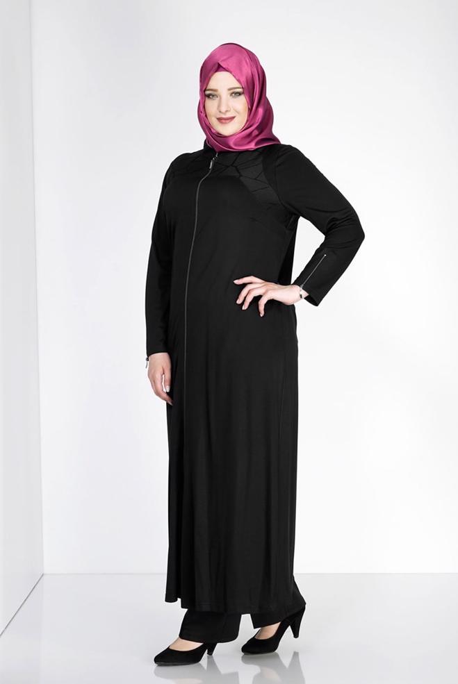 Hijab clothing BLACK 8183 Venezia Tesettür Ferace - ALVİNA