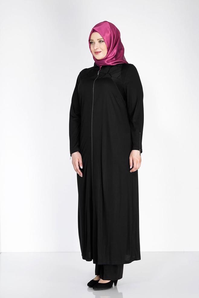 Hijab clothing BLACK 8183 Venezia Tesettür Ferace - ALVİNA