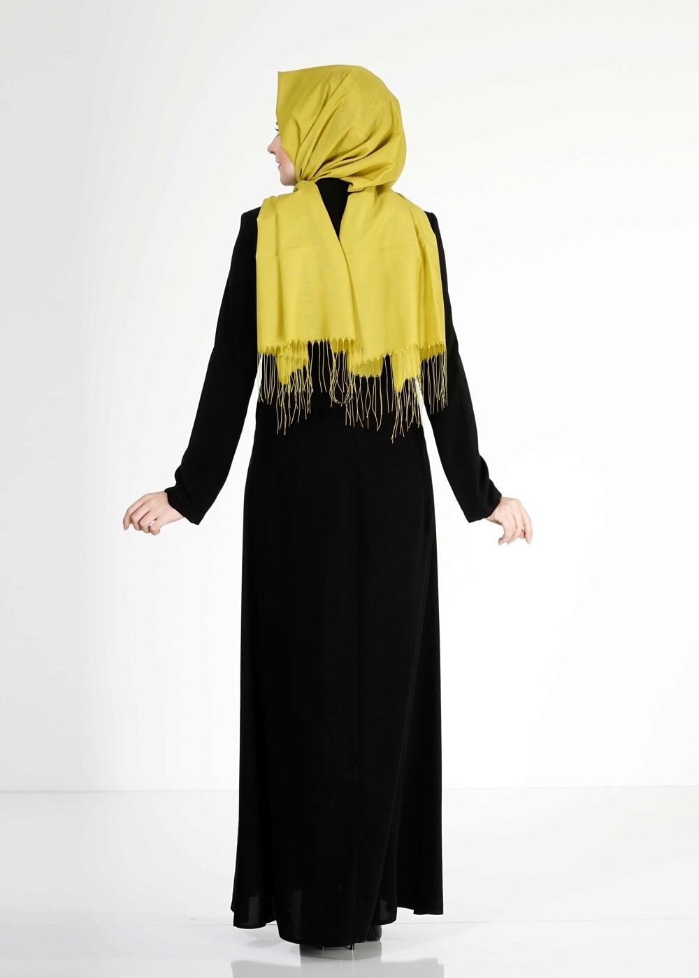 Tesettür giyim SİYAH RENK BLOKLU FERMUARLI FERACE 8185