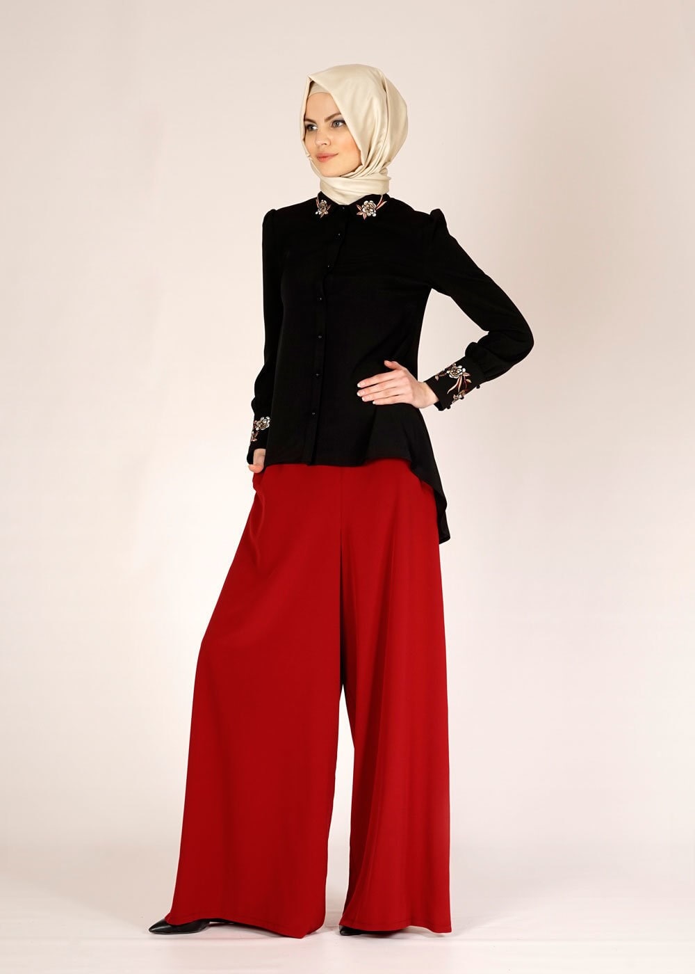 Tesettür giyim BORDO 7820 Mini  Burble Tesettür  Pantolon