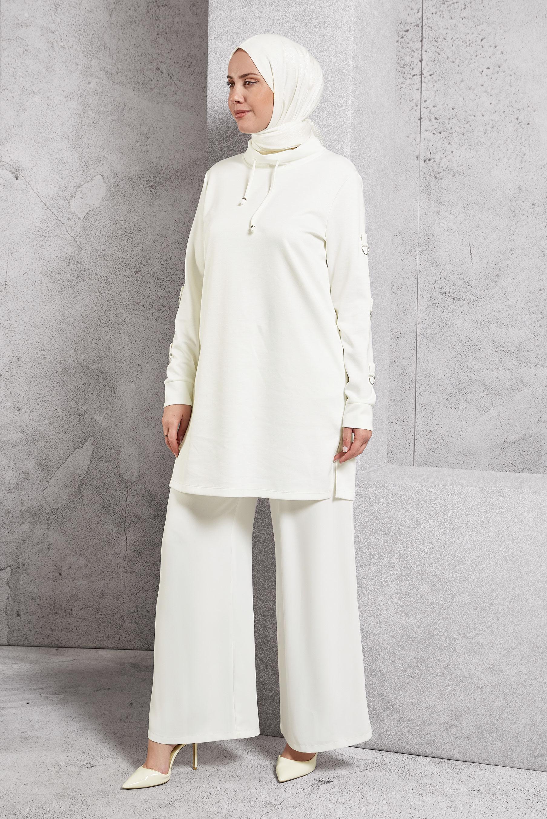 Tesettür giyim BEYAZ GENİŞ PAÇA PANTOLON 7859