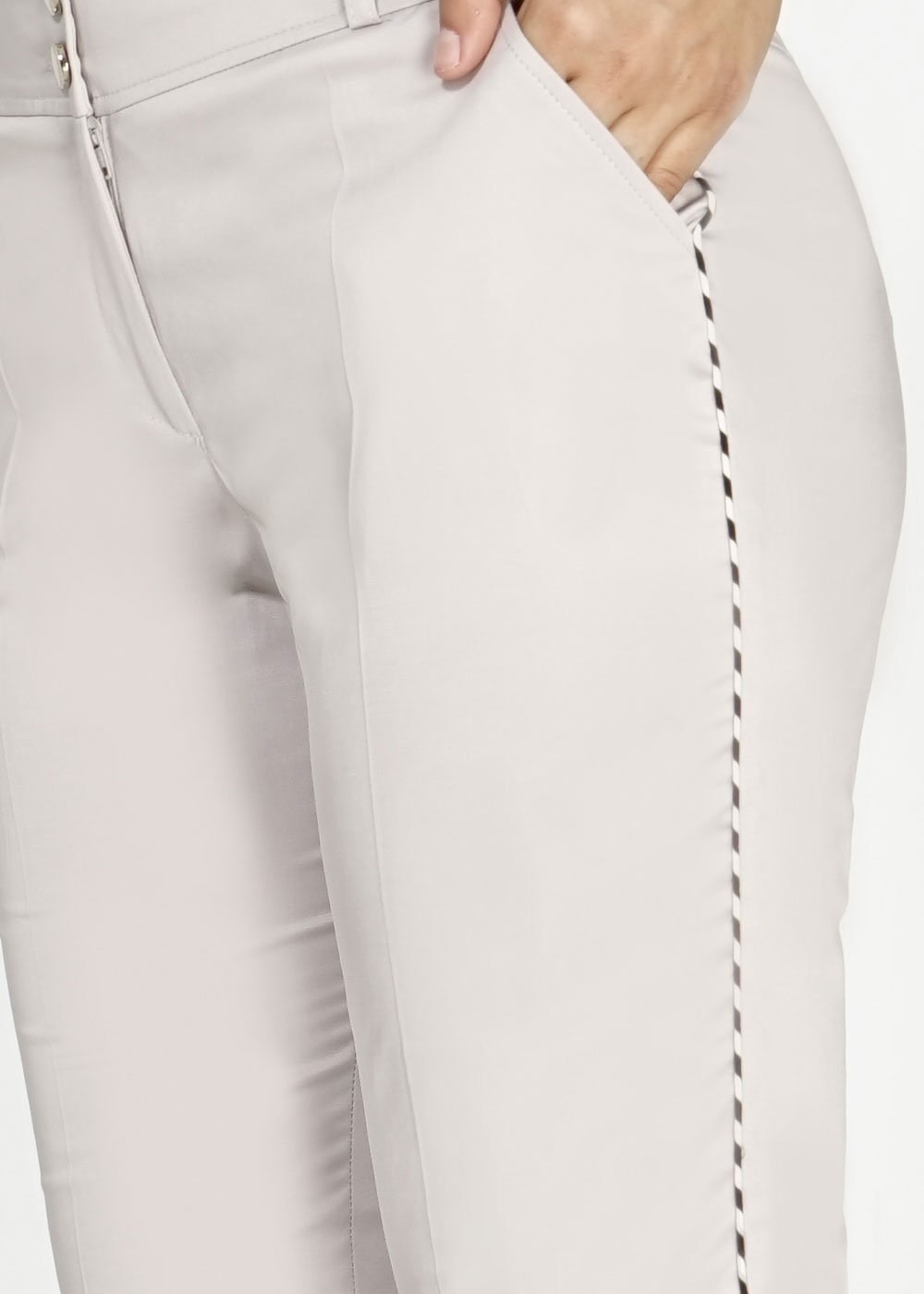 Tesettür giyim BEJ YANLARI ŞERİTLİ DAR PAÇA PANTOLON 7867