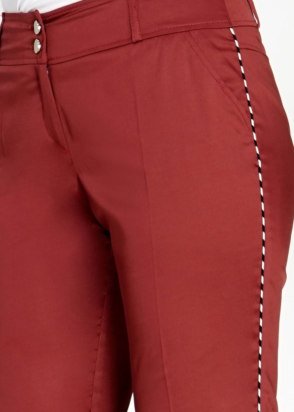 Tesettür giyim BORDO YANLARI ŞERİTLİ DAR PAÇA PANTOLON 7867