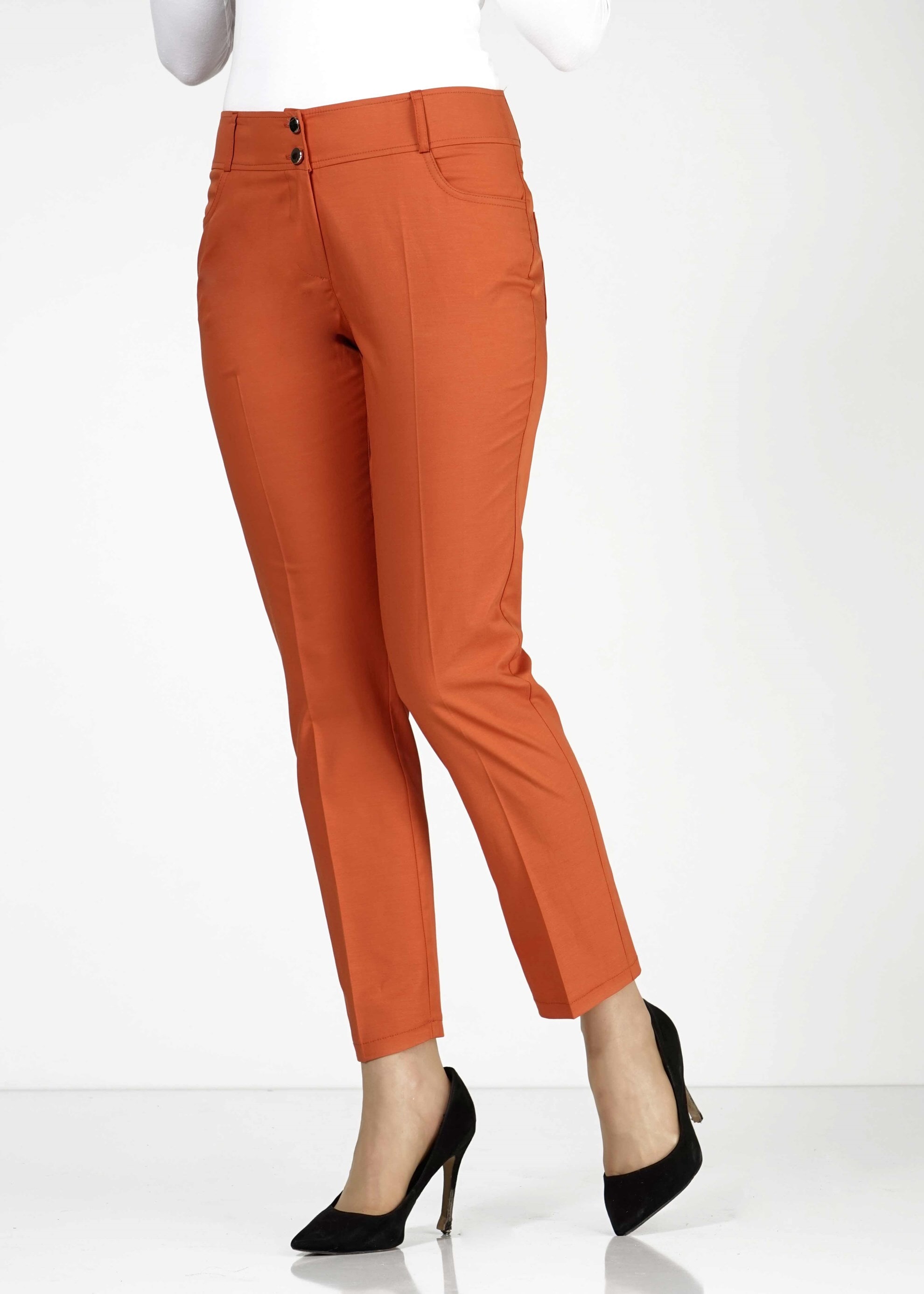 Tesettür giyim TURUNCU CEP DETAYLI DAR PAÇA PANTOLON 7871