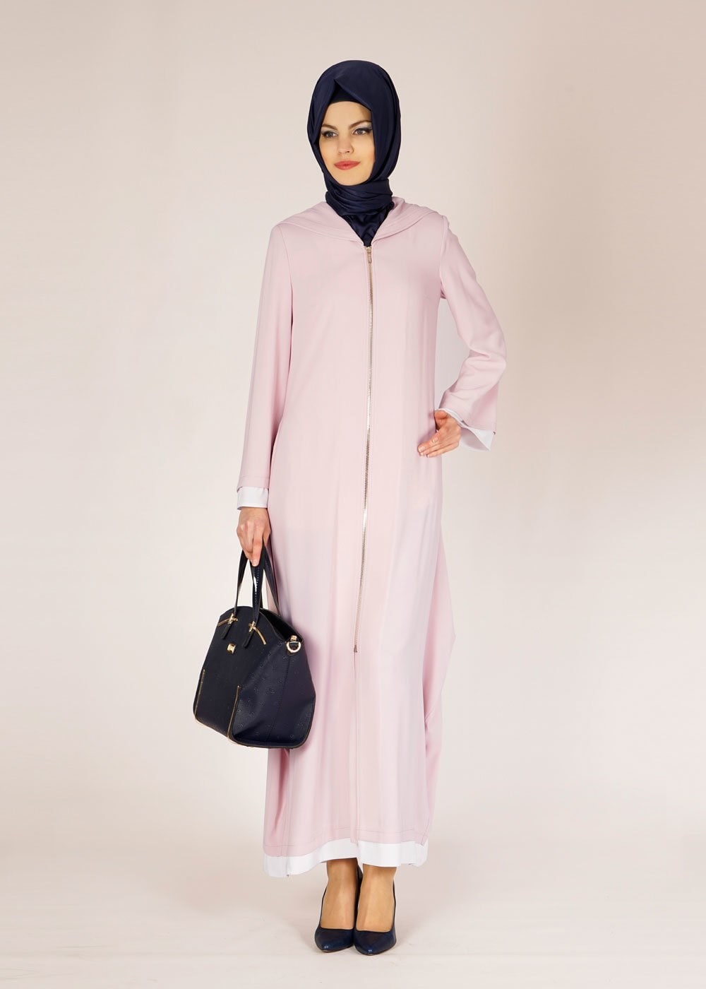 Tesettür giyim PUDRA KAPÜŞONLU İSPANYOL KOL PARDESÜ 1438