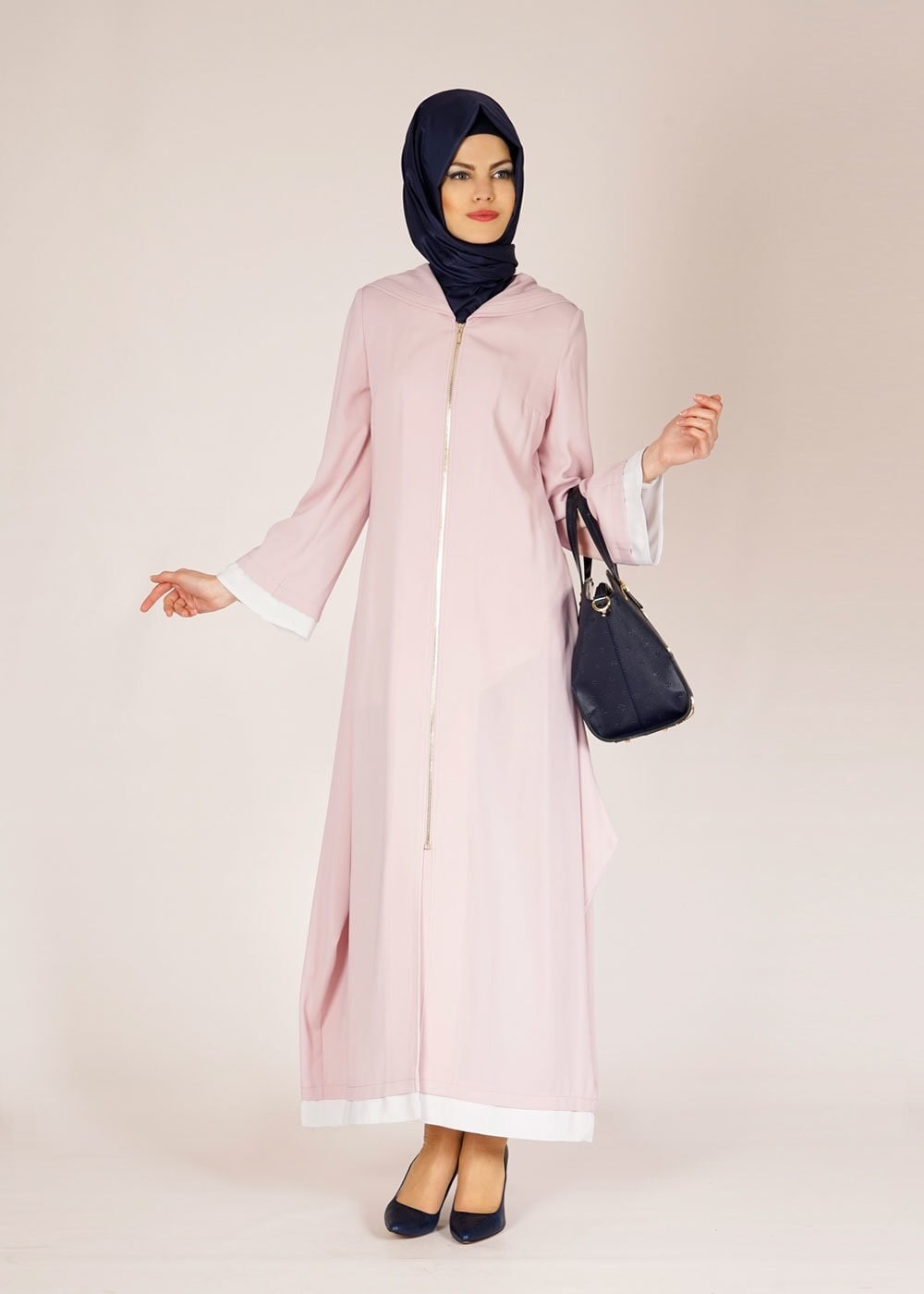 Tesettür giyim PUDRA KAPÜŞONLU İSPANYOL KOL PARDESÜ 1438