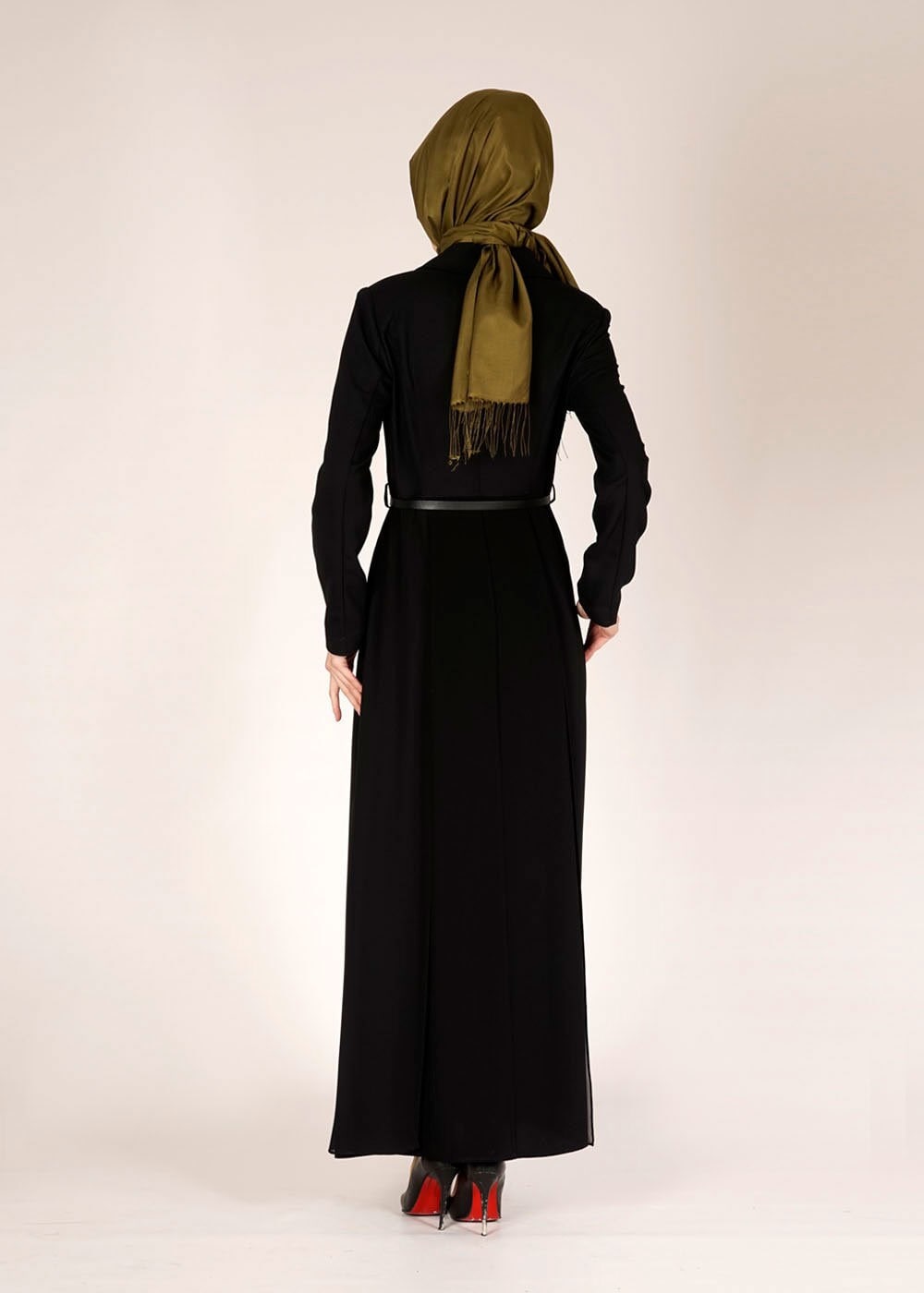 Tesettür giyim SİYAH ŞİFON DETAYLI DÜĞMELİ TRENÇKOT 1441