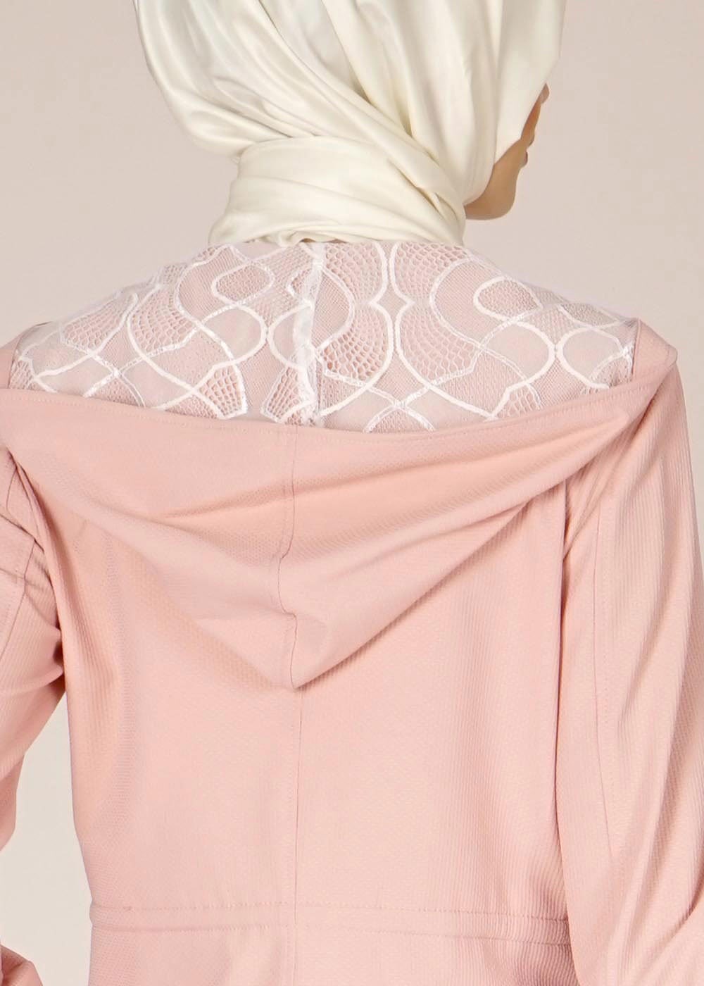 Tesettür giyim PUDRA YANLARI DÜĞME DETAYLI KAPÜŞONLU PARDESÜ 1452 