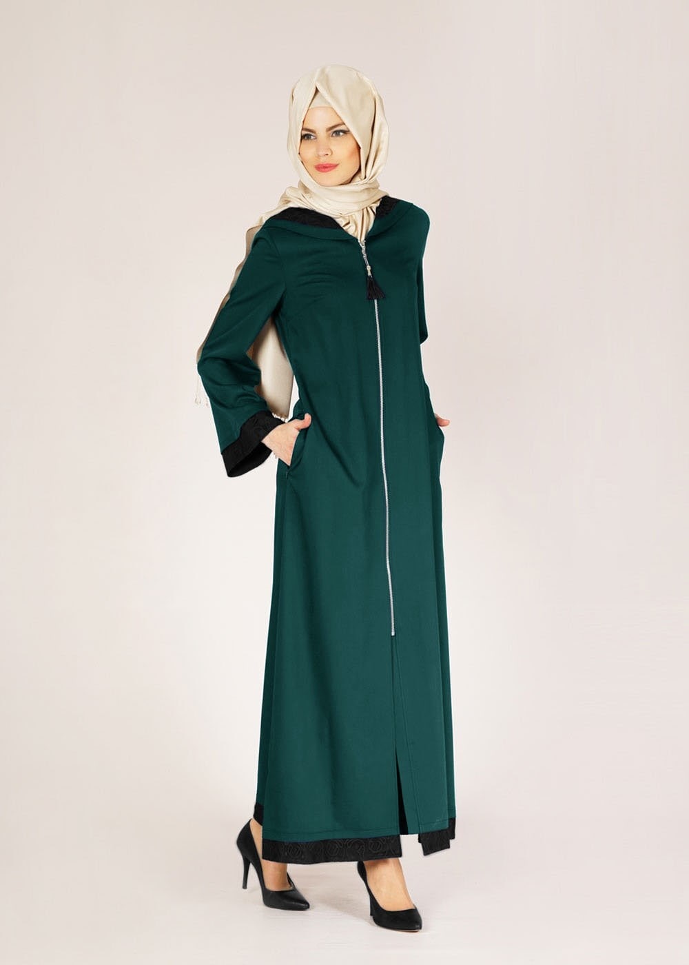 Tesettür giyim YEŞİL 1456 Adelina 592 Tesettür Pardesü