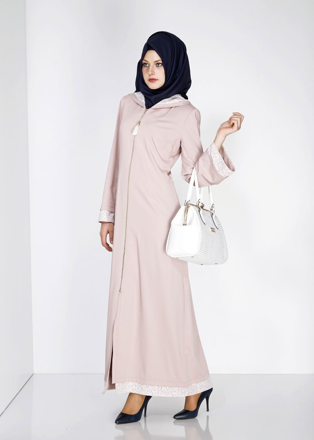 Tesettür giyim PEMBE 1456 Adelina 592 Tesettür Pardesü