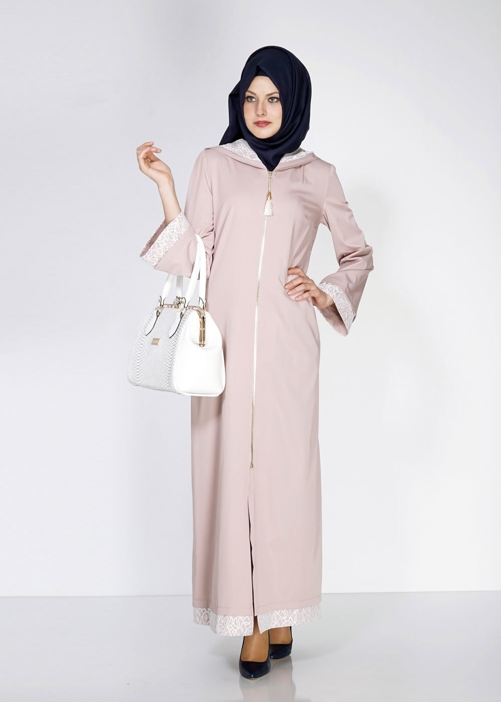 Tesettür giyim PEMBE 1456 Adelina 592 Tesettür Pardesü