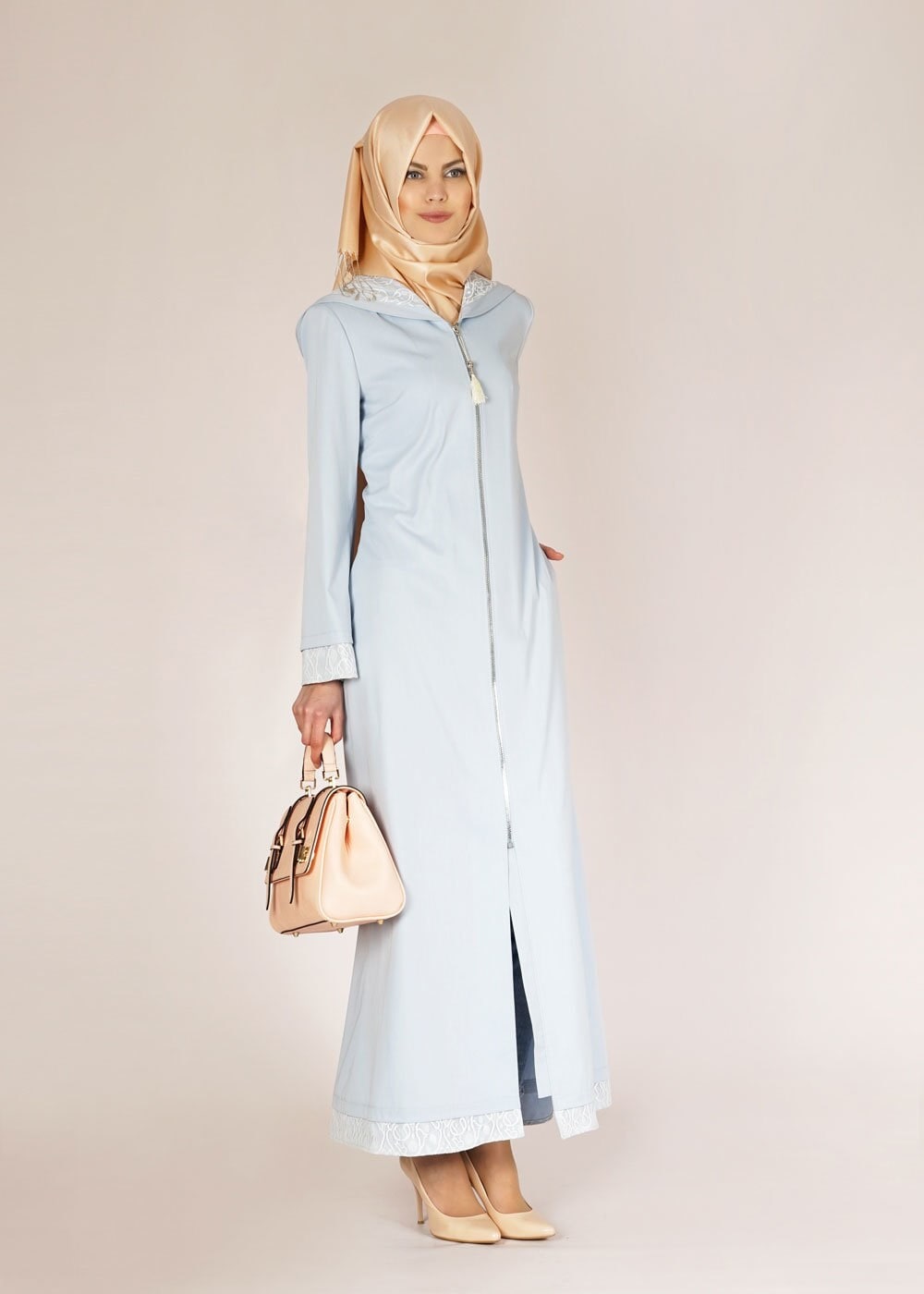 Tesettür giyim MAVİ 1456 Adelina 592 Tesettür Pardesü