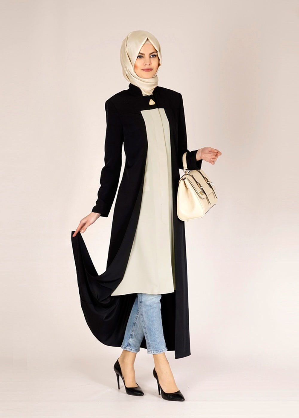 Tesettür giyim SİYAH 1457 İNDİLA PARDESÜ 38/46 TEK40
