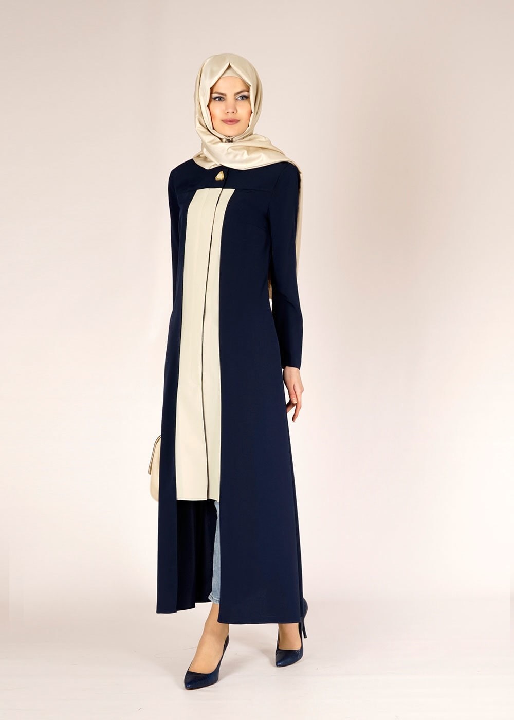 Tesettür giyim LACİVERT 1457 İNDİLA PARDESÜ 38/46 TEK40