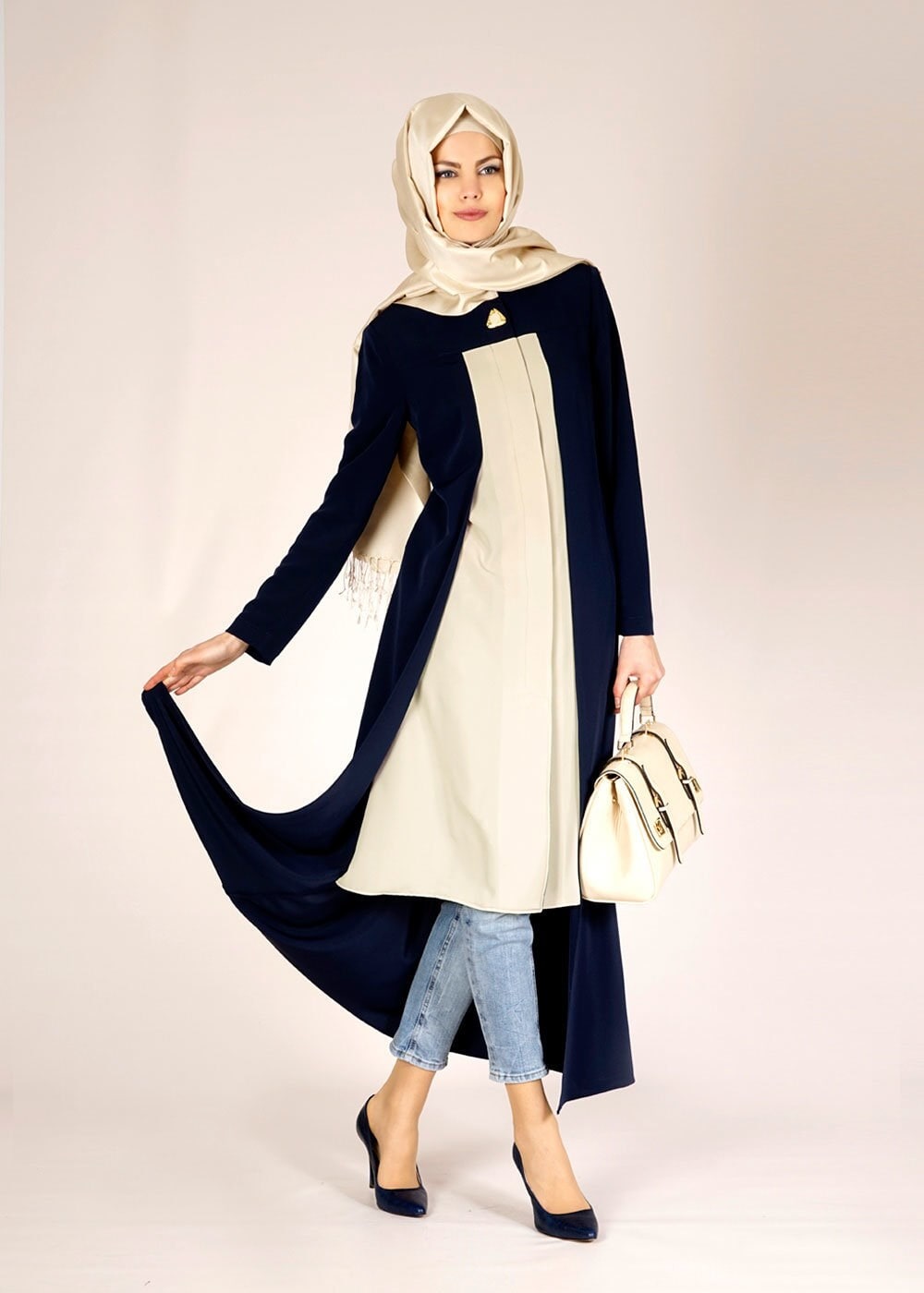 Tesettür giyim LACİVERT 1457 İNDİLA PARDESÜ 38/46 TEK40