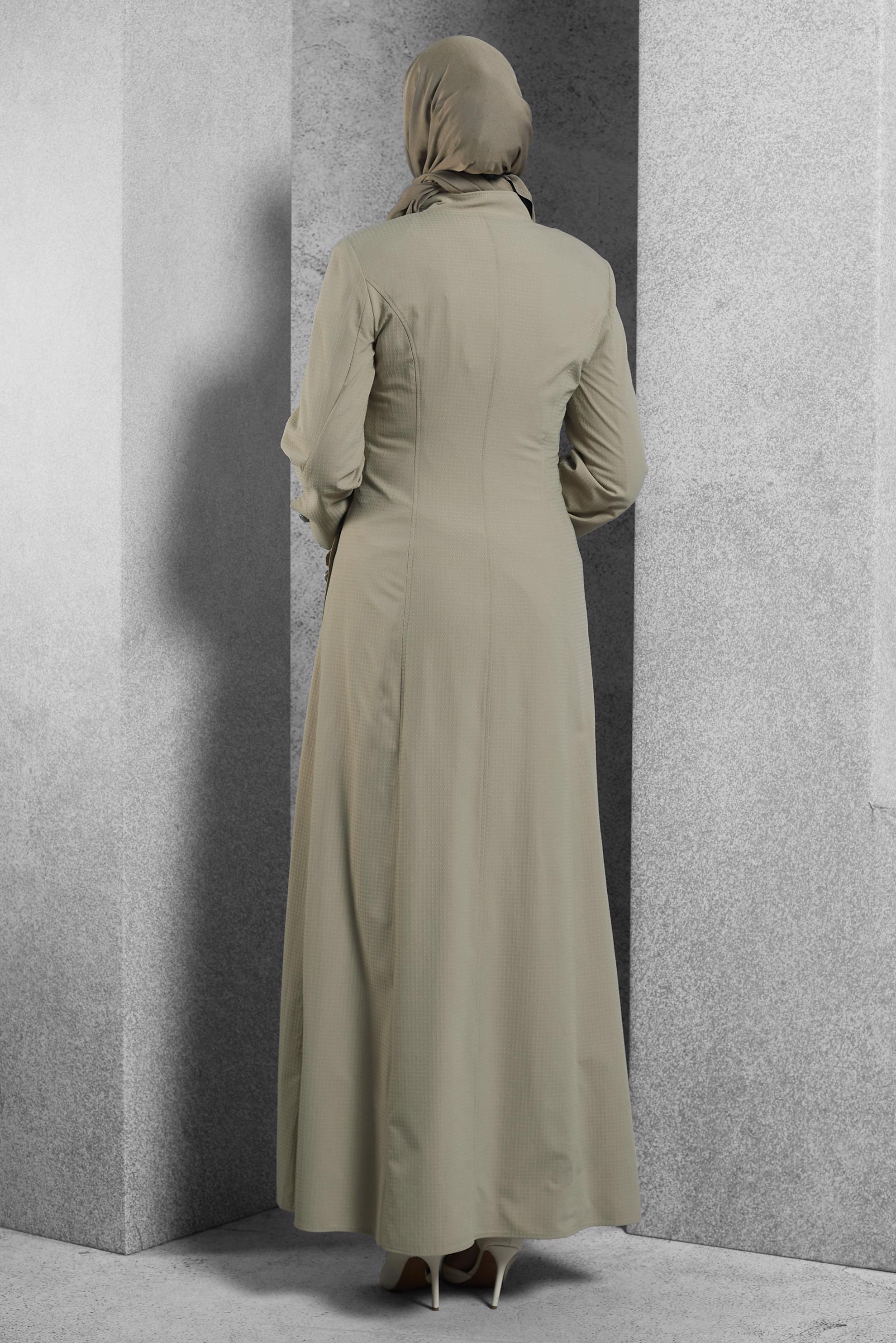 Tesettür giyim HAKİ YANDAN BAĞLAMALI TAŞ DETAYLI PARDESÜ 1463