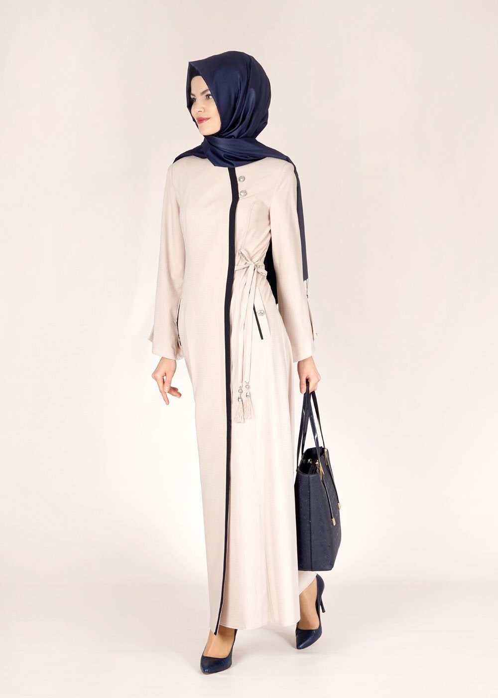 Tesettür giyim PUDRA YANDAN BAĞLAMALI TAŞ DETAYLI PARDESÜ 1463