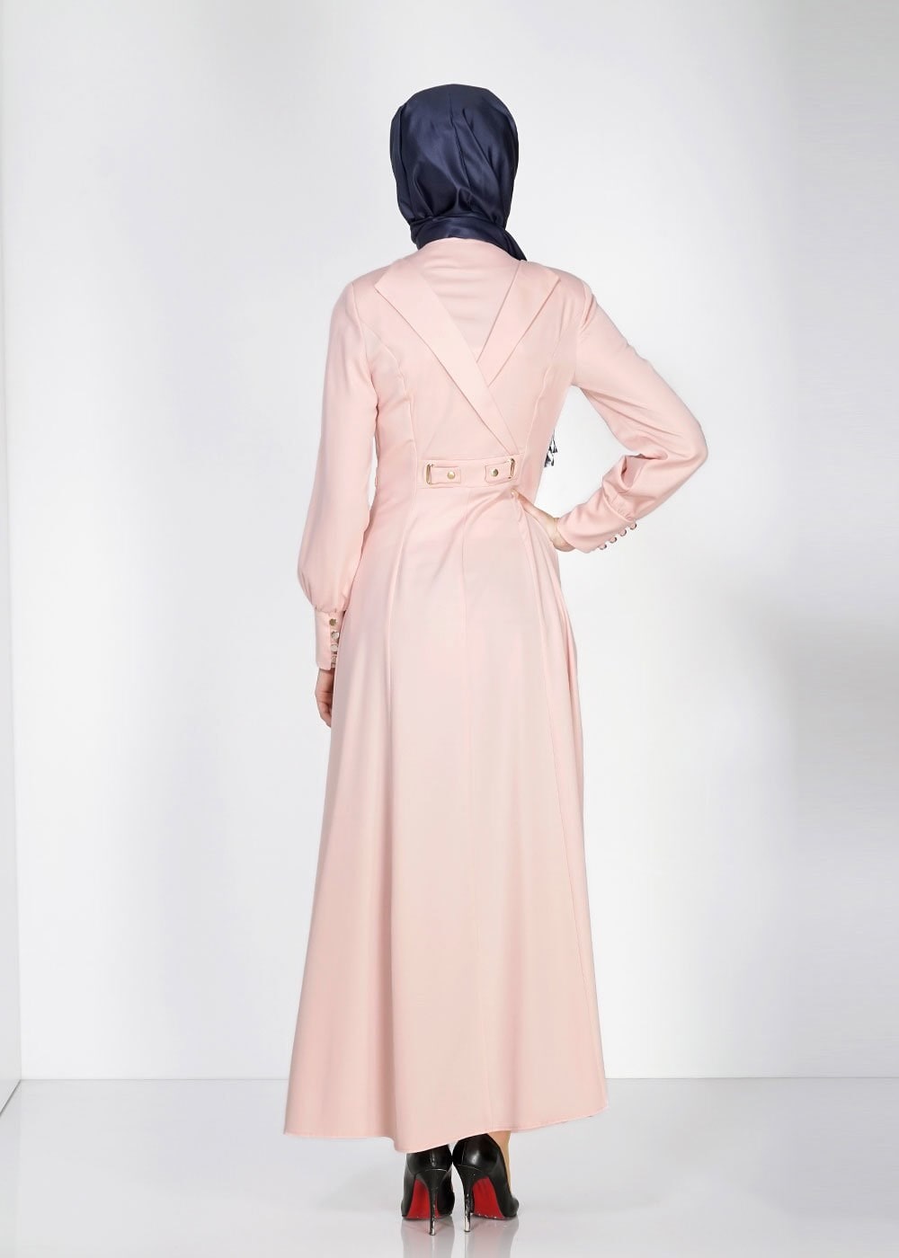 Tesettür giyim PUDRA ZIMBA DETAYLI FERMUARLI PARDESÜ 1471