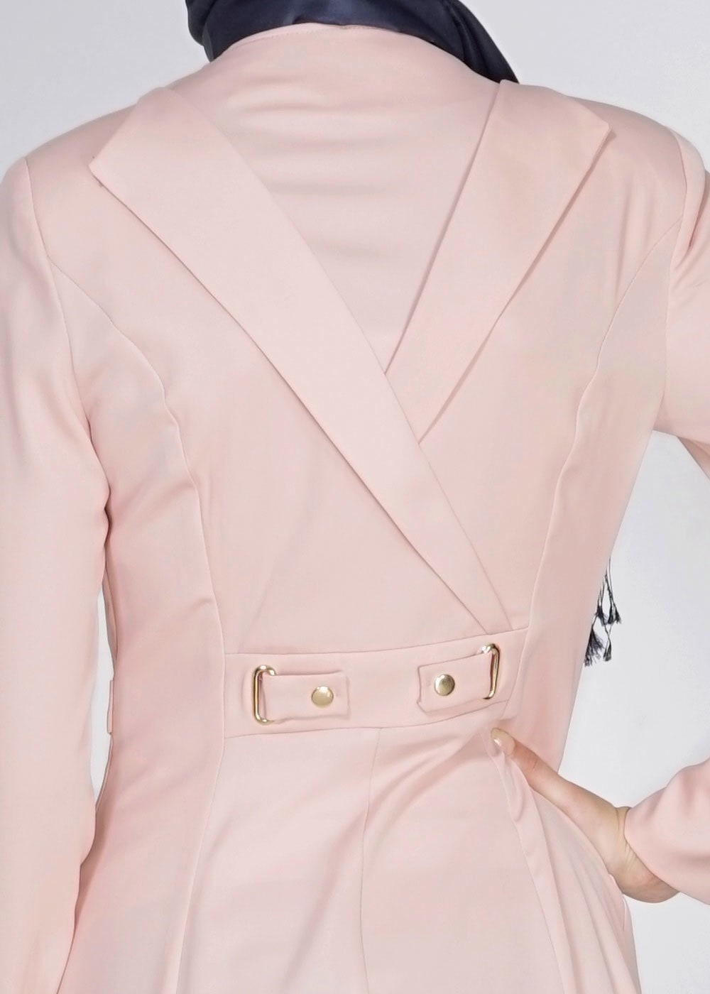 Tesettür giyim PUDRA ZIMBA DETAYLI FERMUARLI PARDESÜ 1471