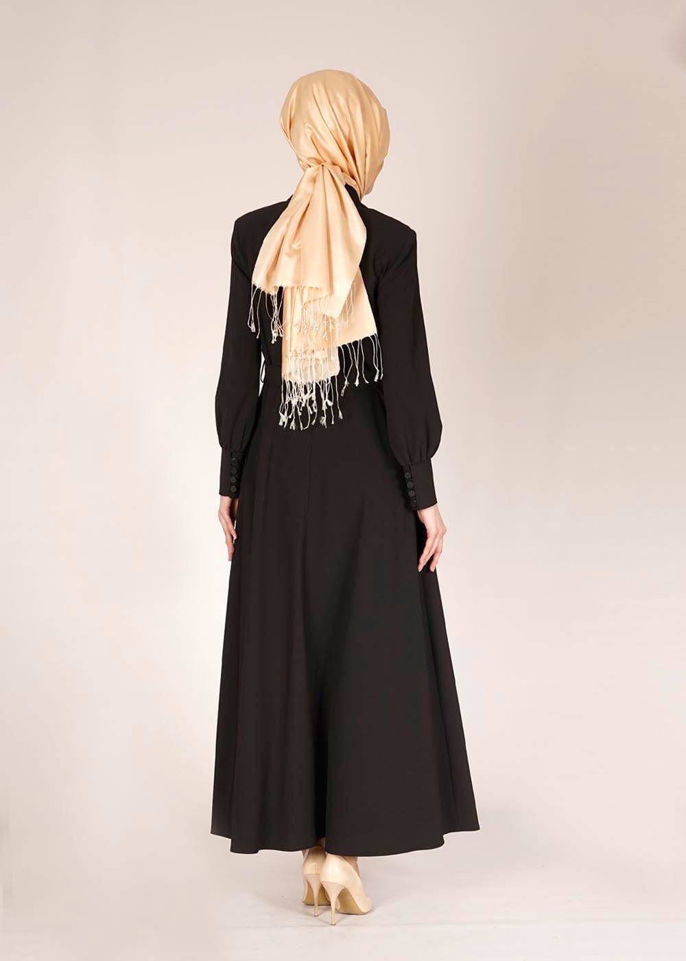 Tesettür giyim SİYAH KUŞAKLI PARDESÜ 1472