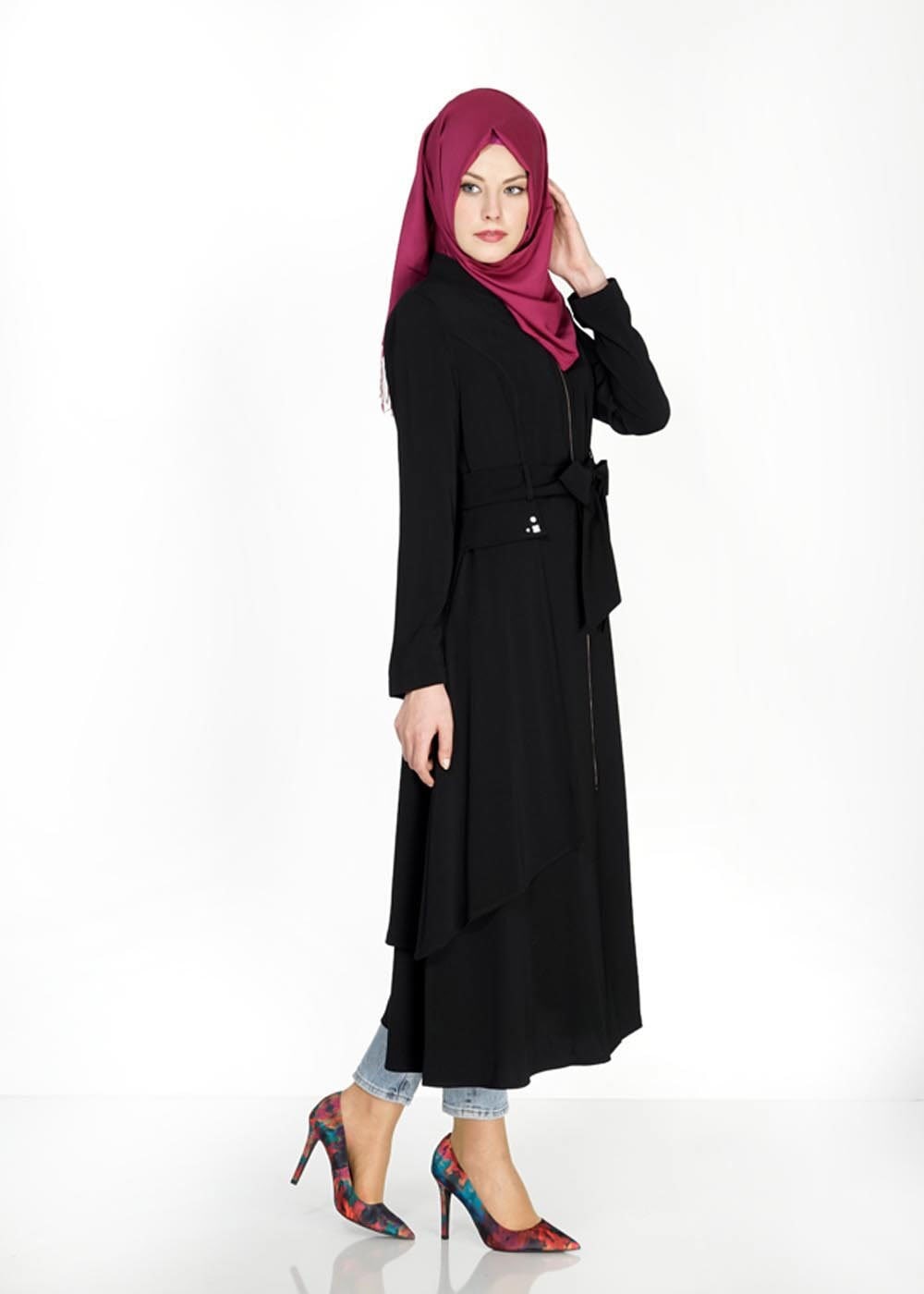 Tesettür giyim SİYAH 1473 Virona Tesettür Trenç