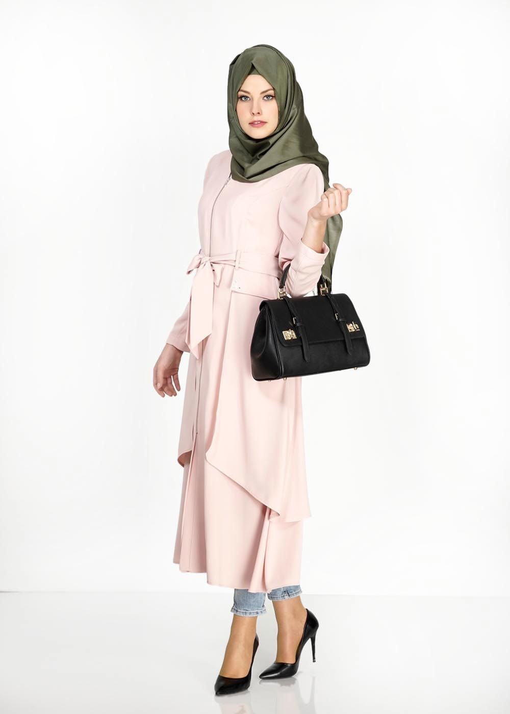 Tesettür giyim PUDRA 1473 Virona Tesettür Trenç