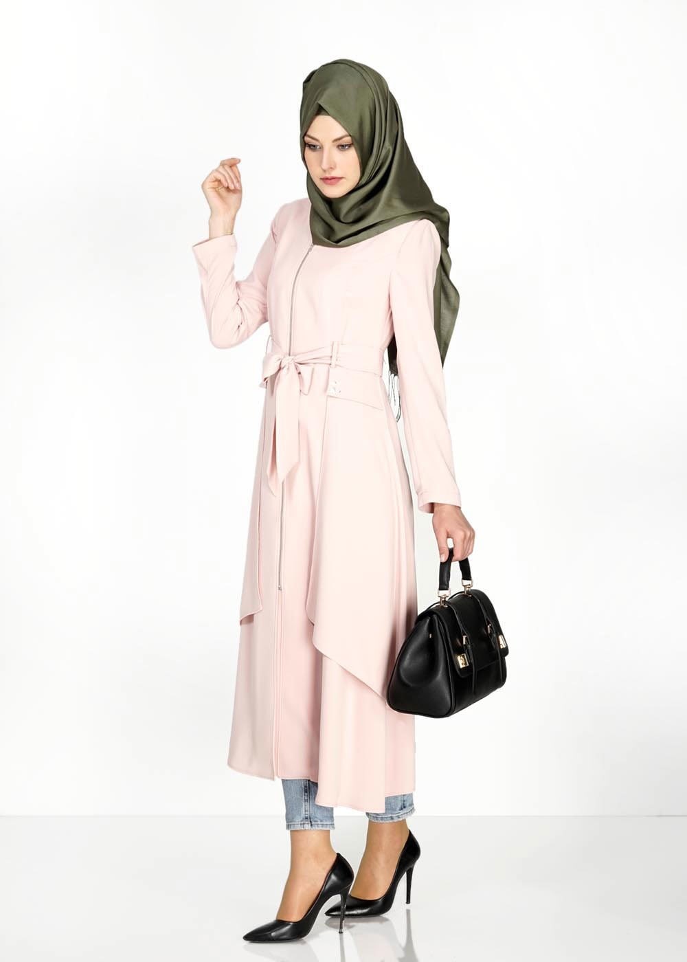 Tesettür giyim PUDRA 1473 Virona Tesettür Trenç