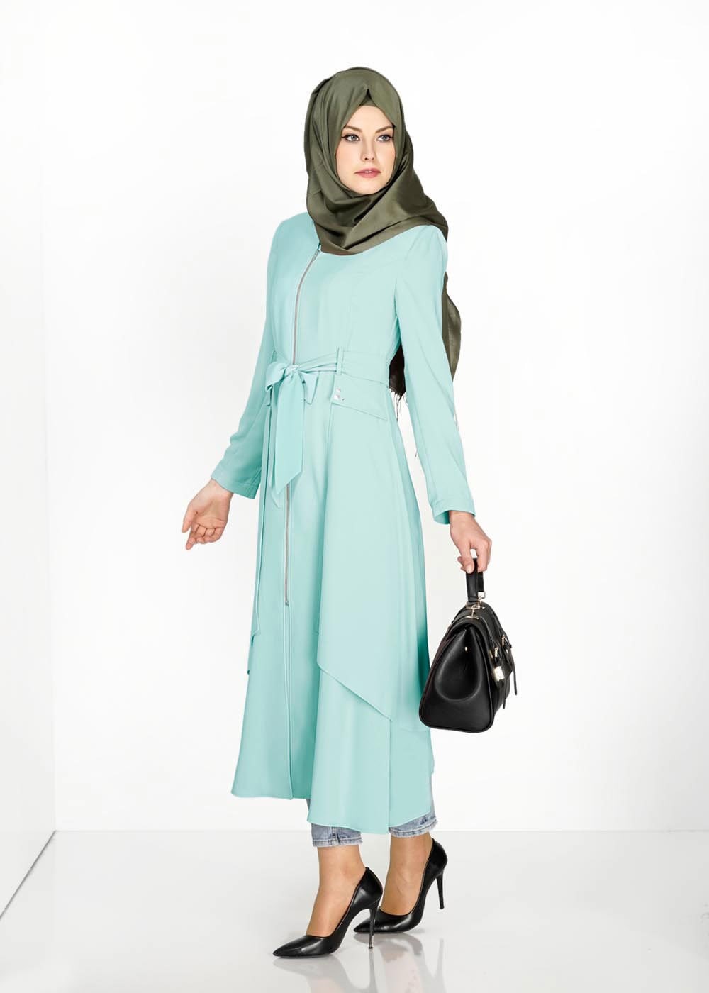 Tesettür giyim YEŞİL 1473 Virona Tesettür Trenç