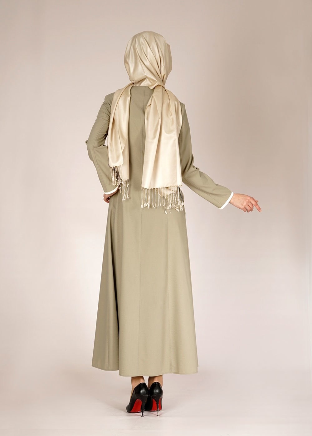 Tesettür giyim HAKİ ŞERİT DETAYLI YANI BAĞLAMALI PARDESÜ 1475