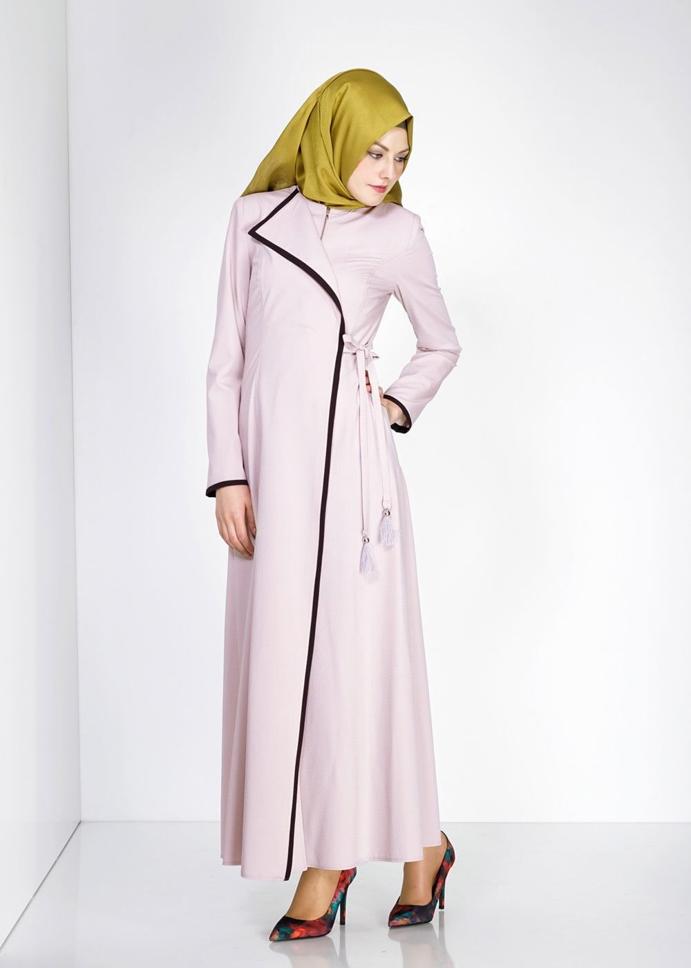 Tesettür giyim PUDRA ŞERİT DETAYLI YANI BAĞLAMALI PARDESÜ 1475