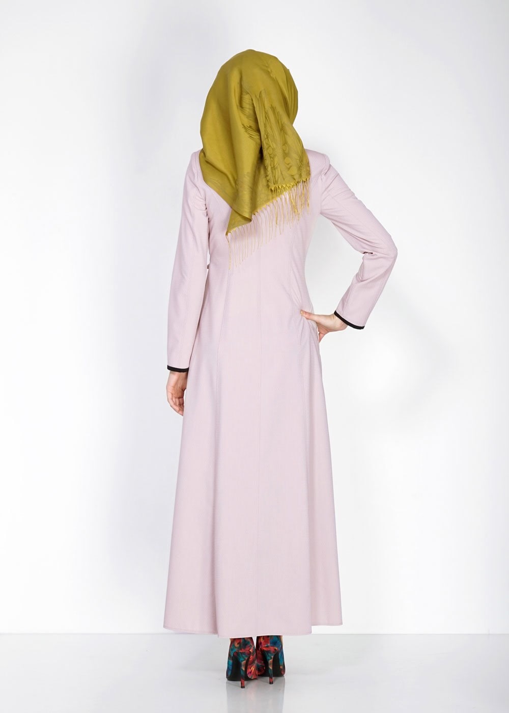 Tesettür giyim PUDRA ŞERİT DETAYLI YANI BAĞLAMALI PARDESÜ 1475