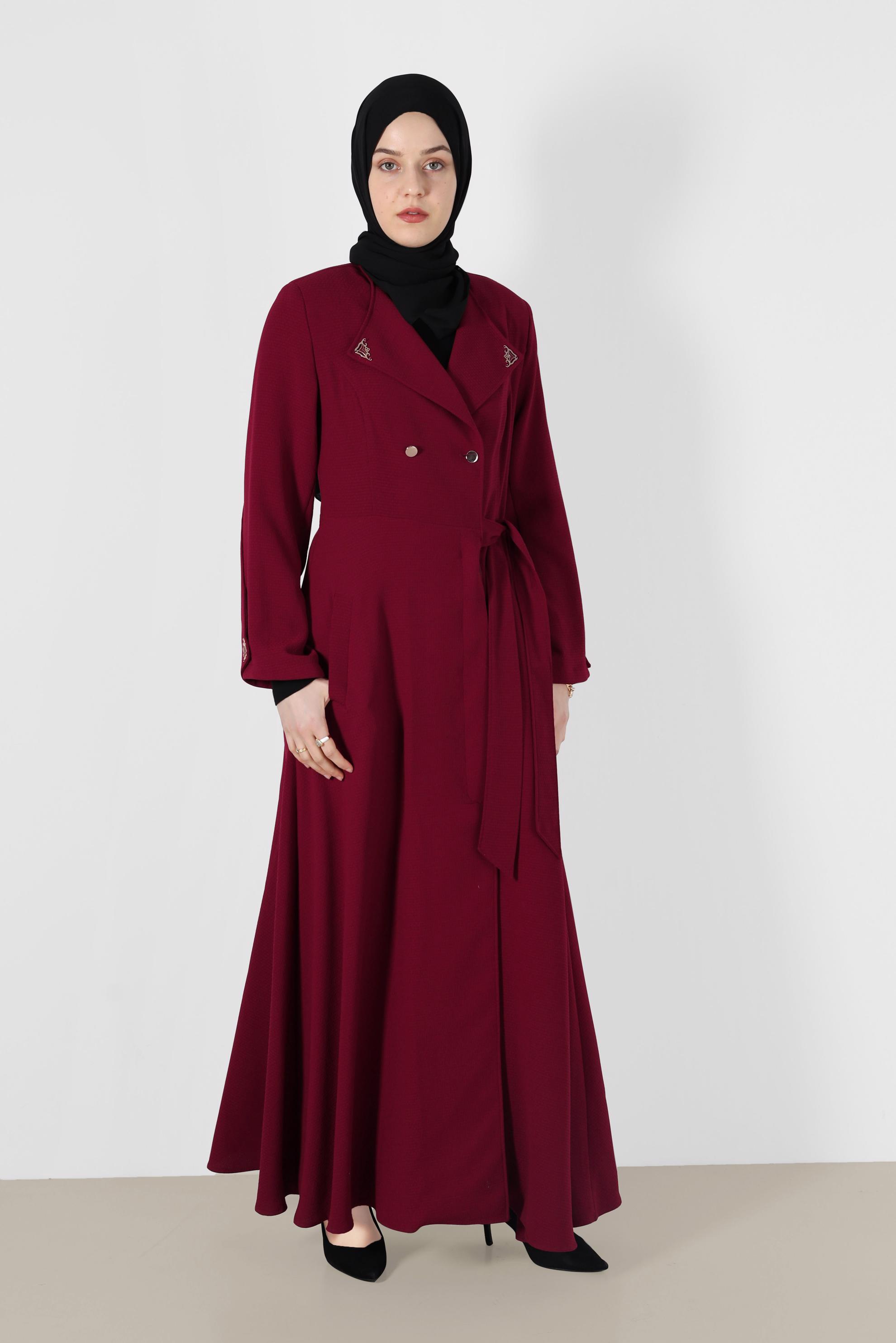Vêtements hijab ROUGE BORDEAUX PARDESSUS DOUBLE BOUTONNAGE 1479