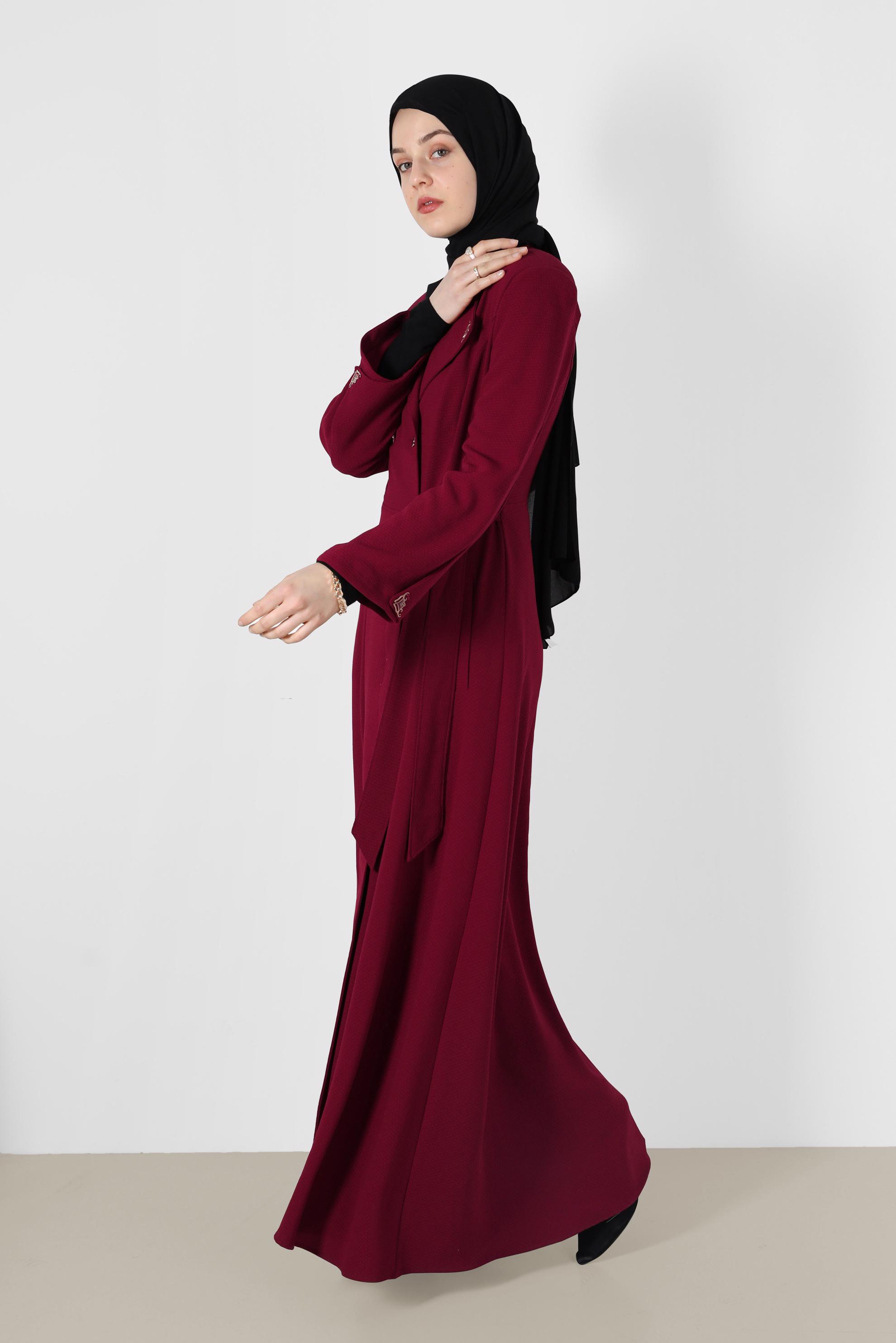 Vêtements hijab ROUGE BORDEAUX PARDESSUS DOUBLE BOUTONNAGE 1479