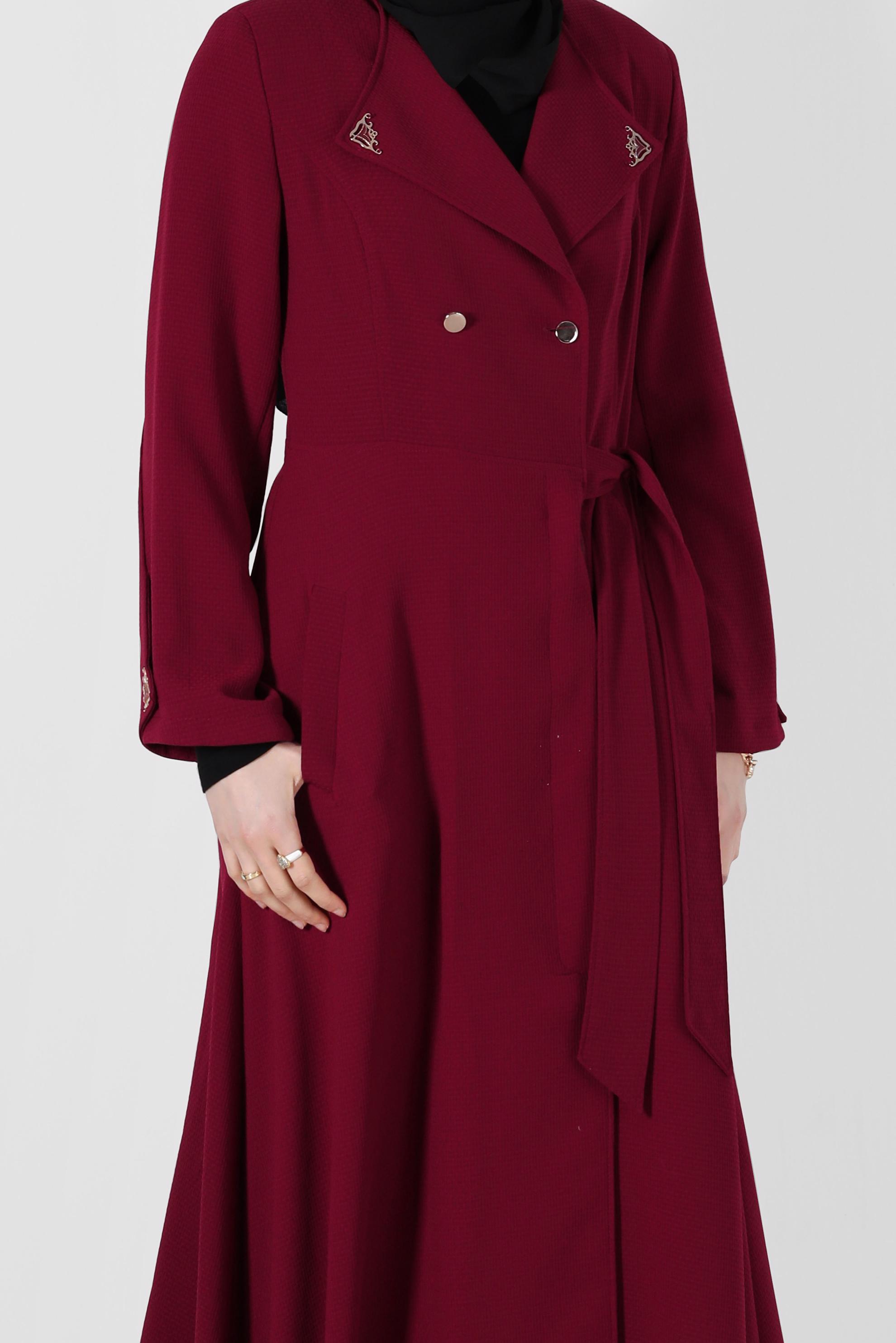 Vêtements hijab ROUGE BORDEAUX PARDESSUS DOUBLE BOUTONNAGE 1479
