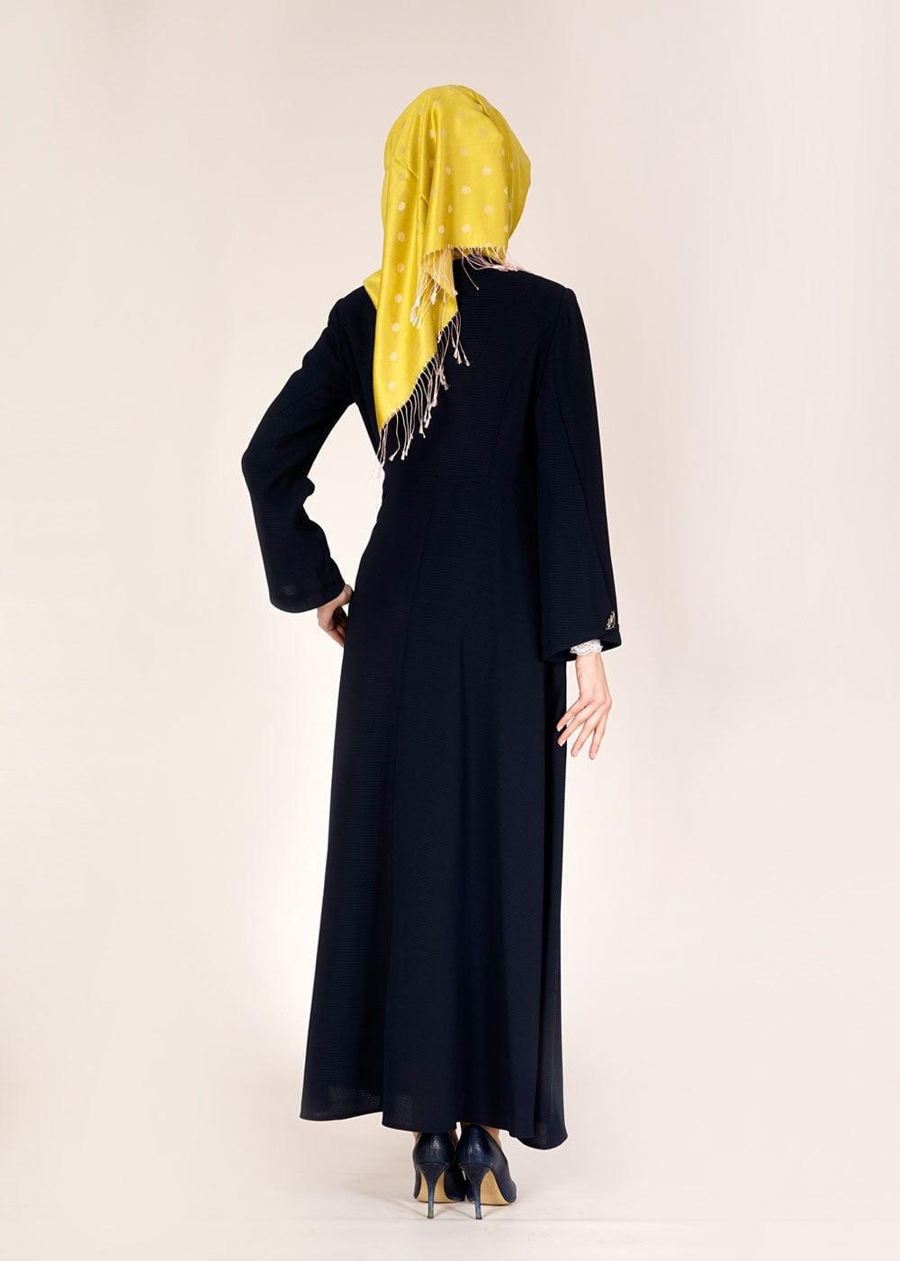 Tesettür giyim LACİVERT YANDAN BAĞLAMALI KRUVAZE YAKA PARDESÜ 1479 