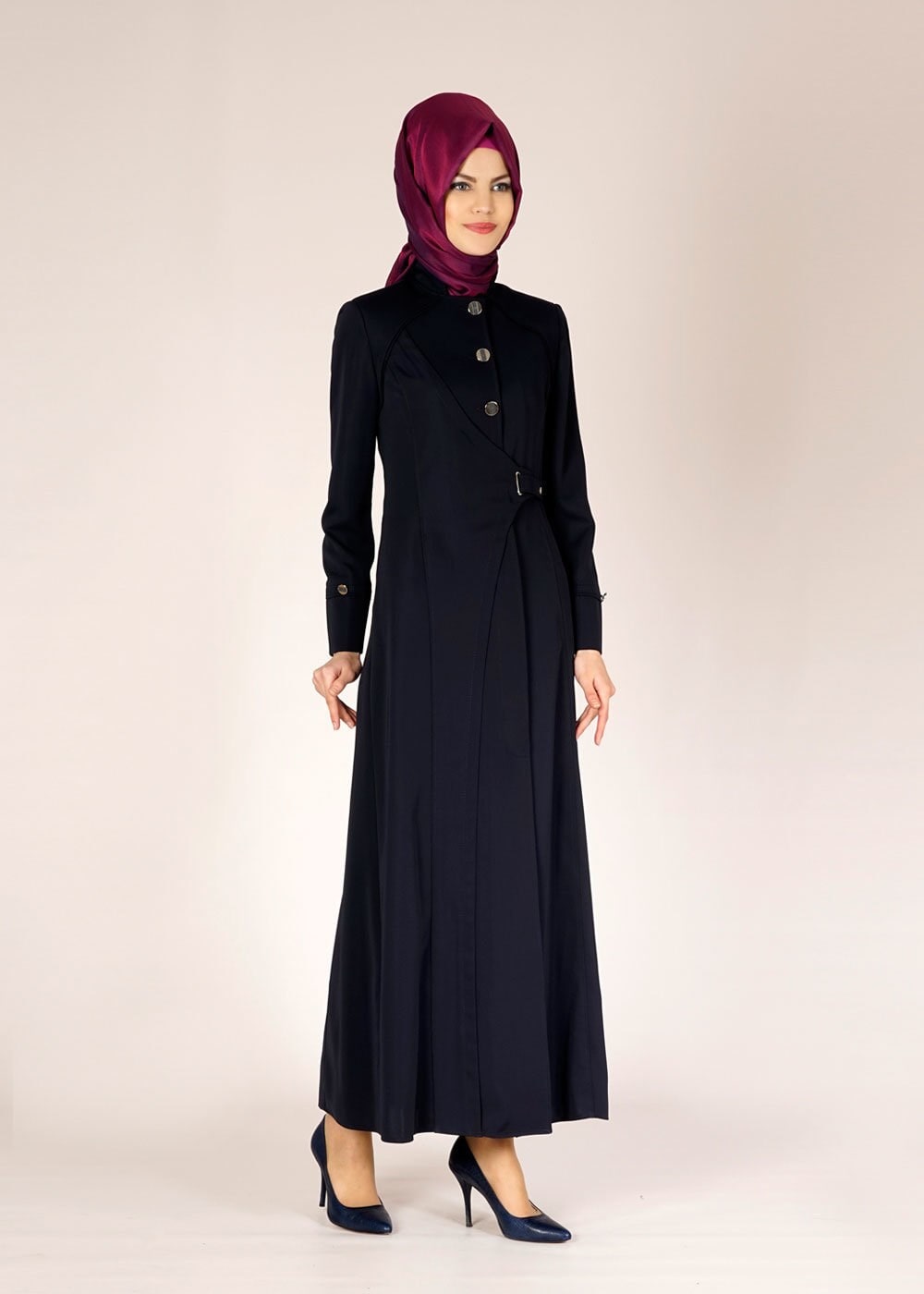 Tesettür giyim LACİVERT DÜĞMELİ TESETTÜR PARDESÜ 1480