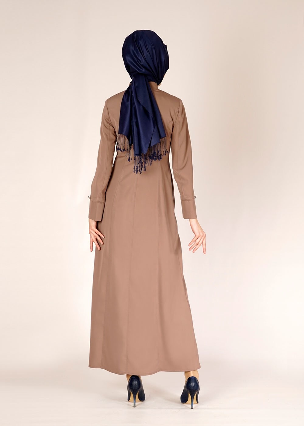 Tesettür giyim VİZON DÜĞMELİ TESETTÜR PARDESÜ 1480