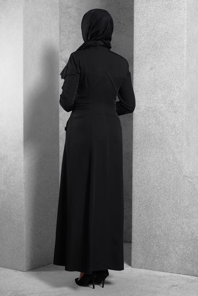 Tesettür giyim SİYAH FERMUARLI PARDESÜ 1483 - ALVİNA