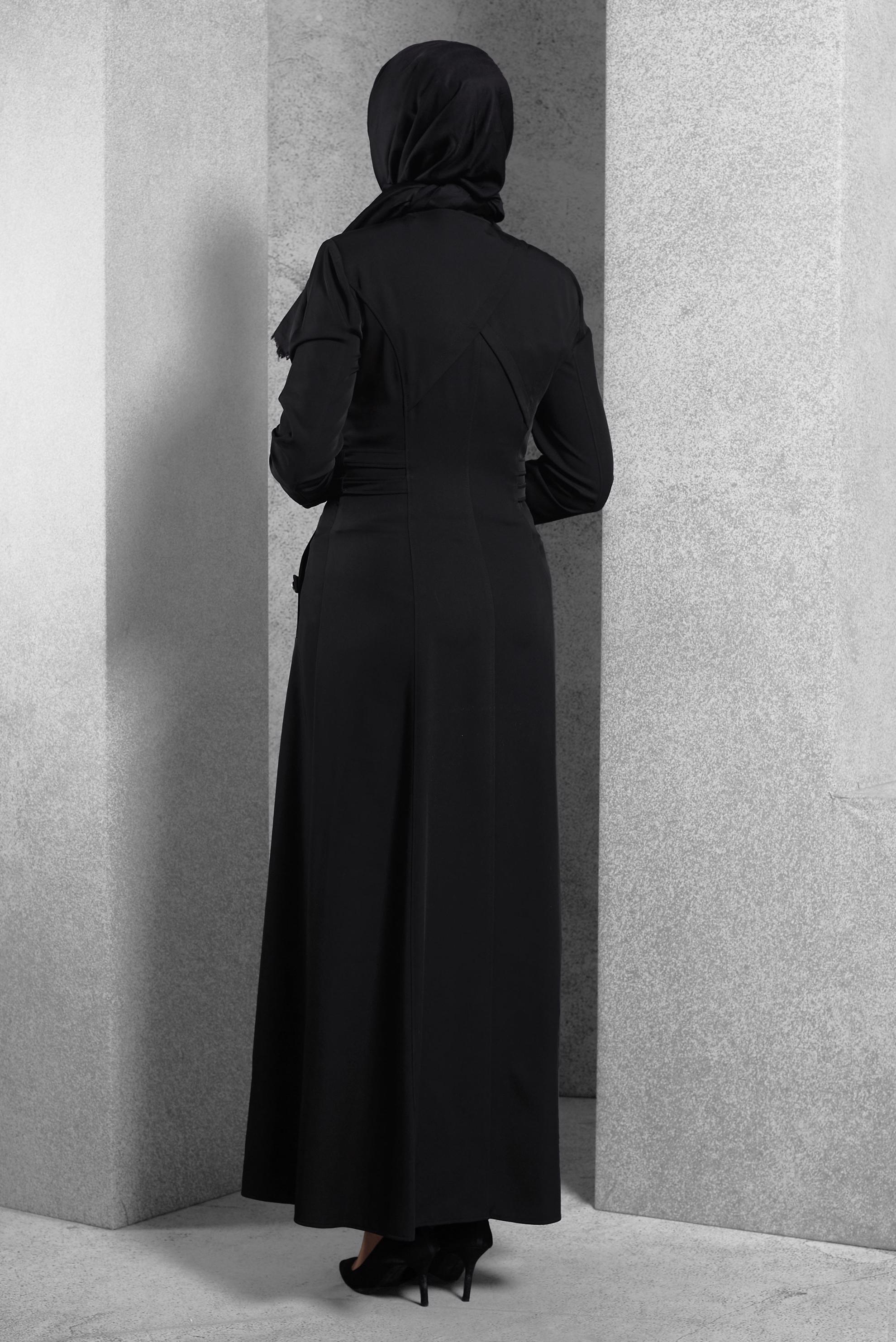 Tesettür giyim SİYAH FERMUARLI PARDESÜ 1483