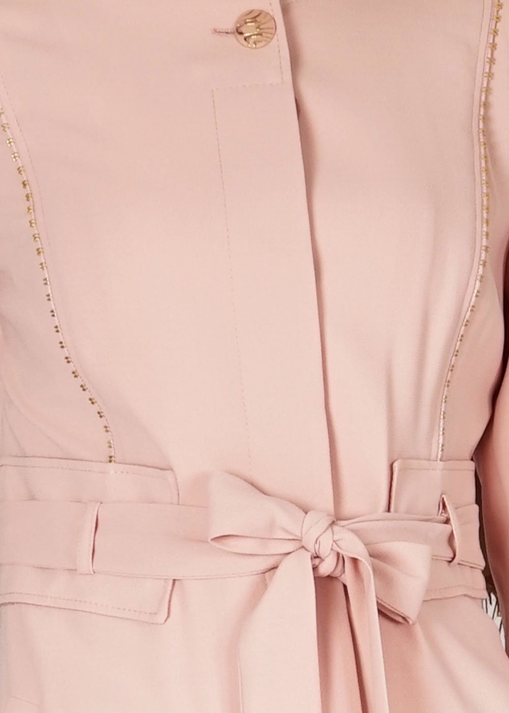 Tesettür giyim PUDRA BELİ KUŞAKLI DÜĞMELİ PARDESÜ 1485 