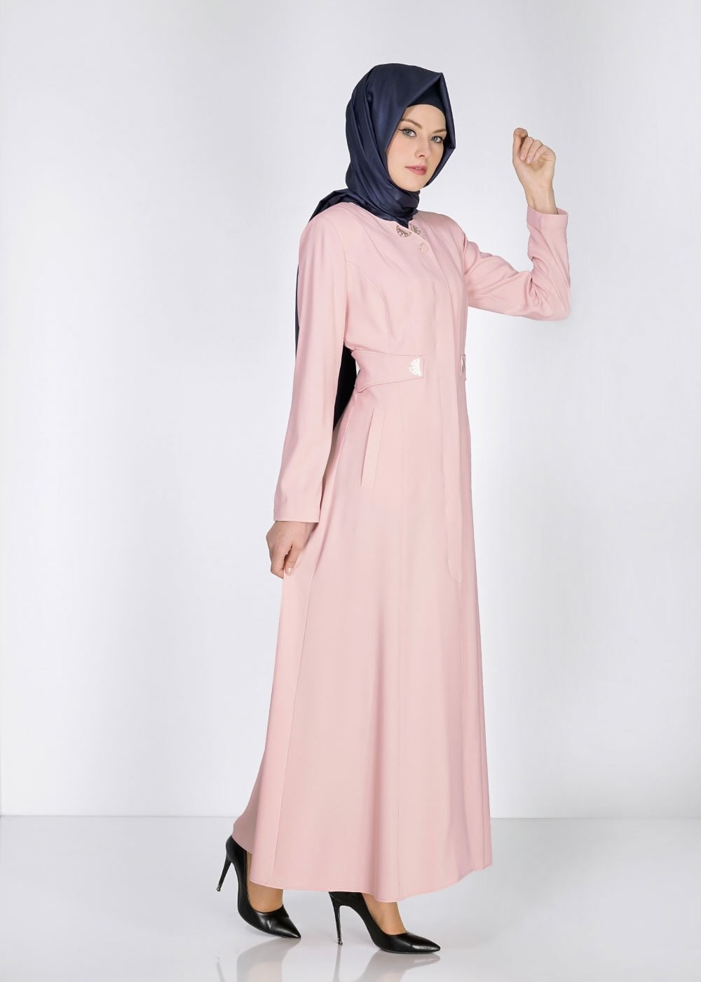 Tesettür giyim PUDRA DÜĞME DETAYLI CEPLİ PARDESÜ 1486