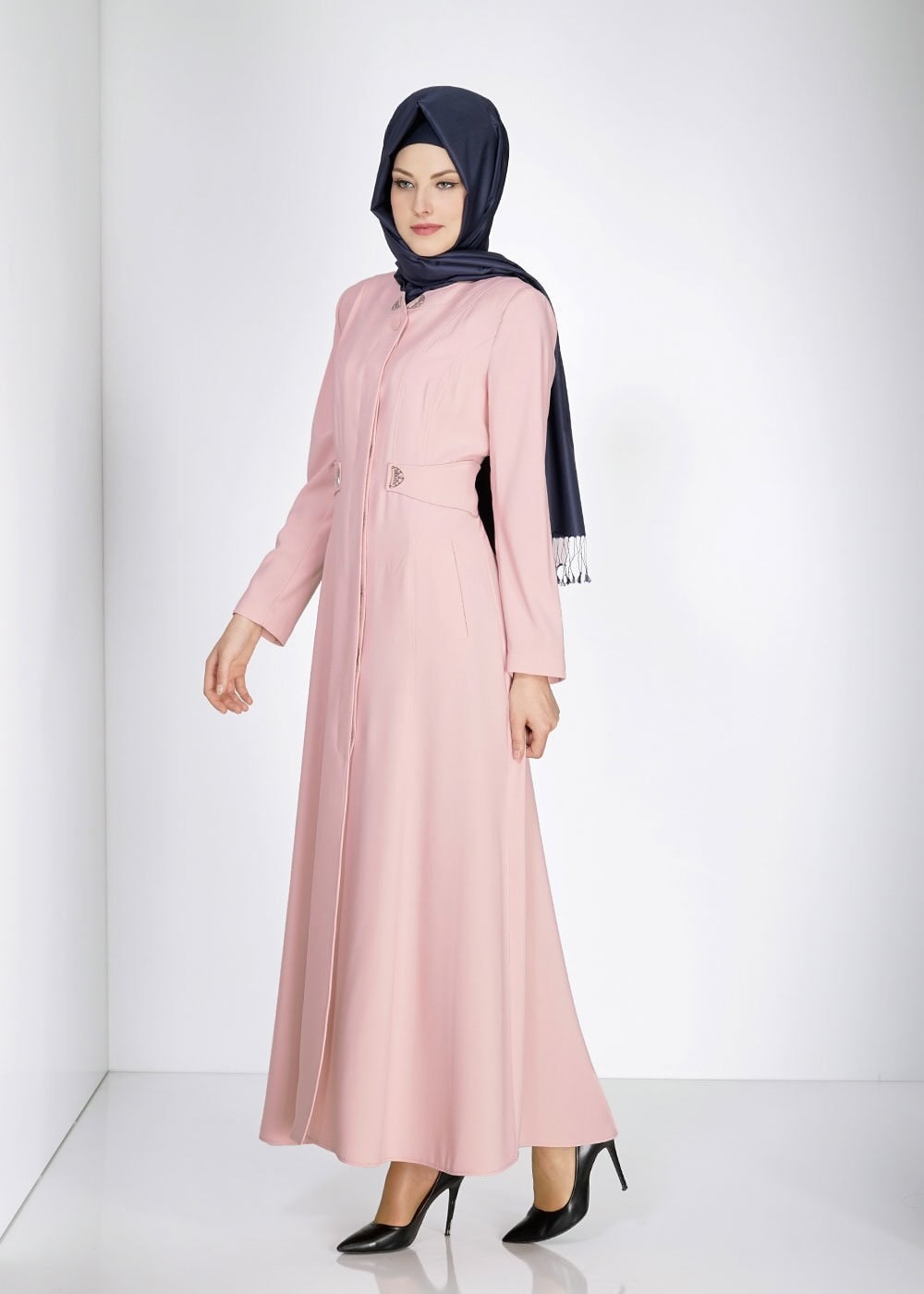 Tesettür giyim PUDRA DÜĞME DETAYLI CEPLİ PARDESÜ 1486