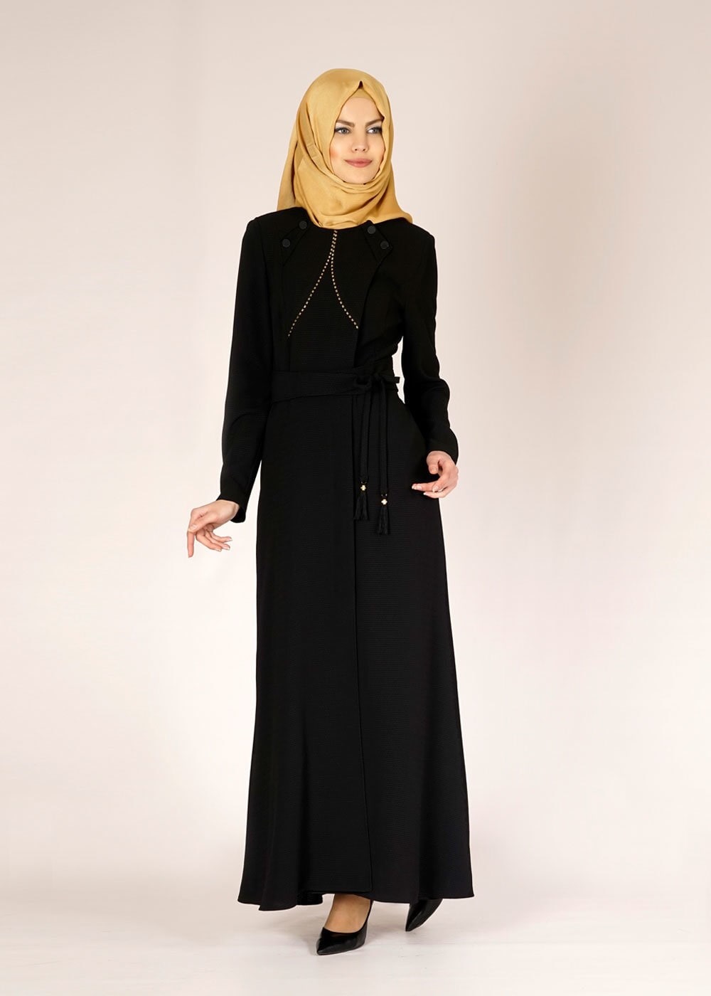 Tesettür giyim SİYAH 1487 GOFRET-1 PARDESÜ 40/48 TEK38