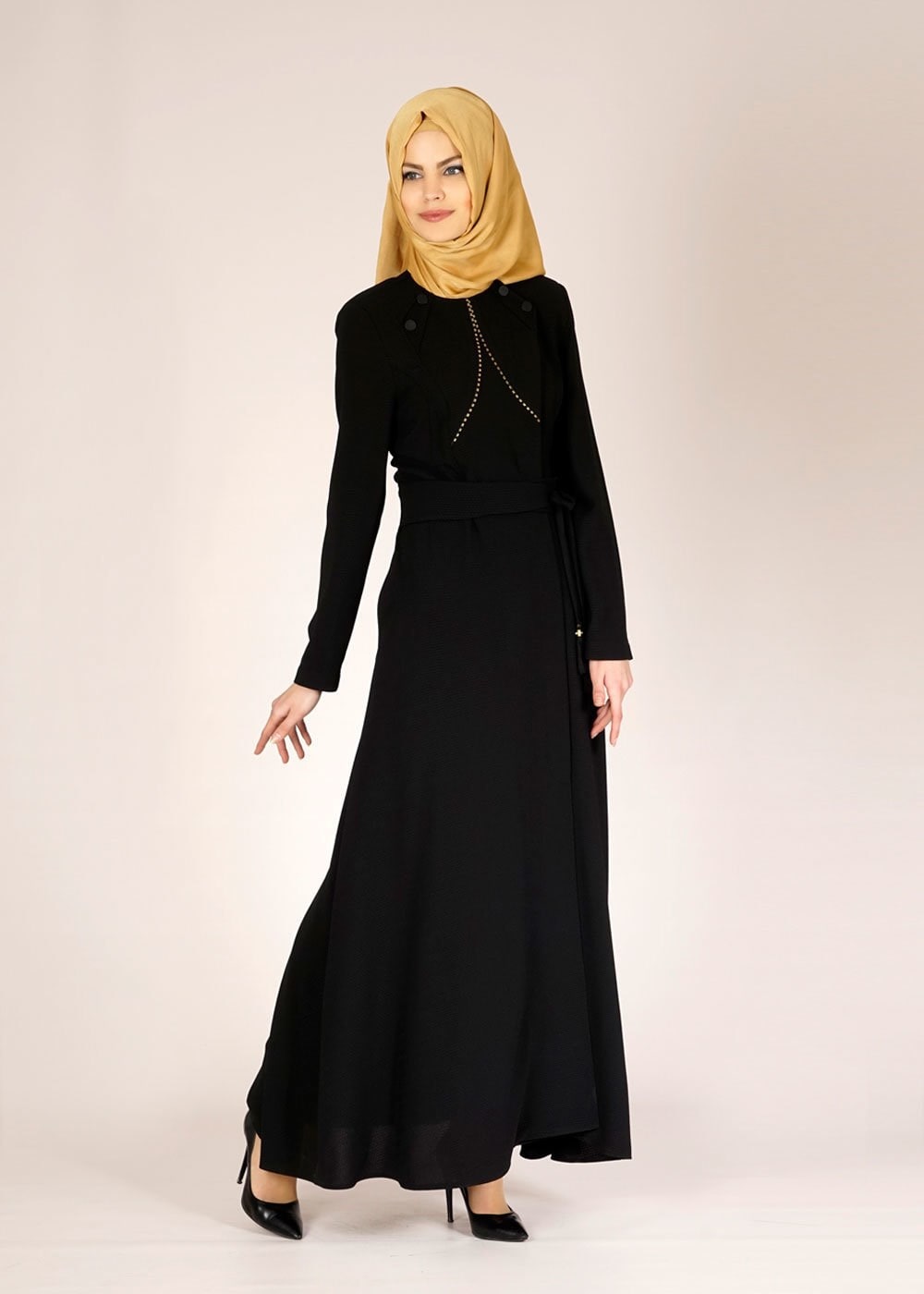 Tesettür giyim SİYAH 1487 GOFRET-1 PARDESÜ 40/48 TEK38